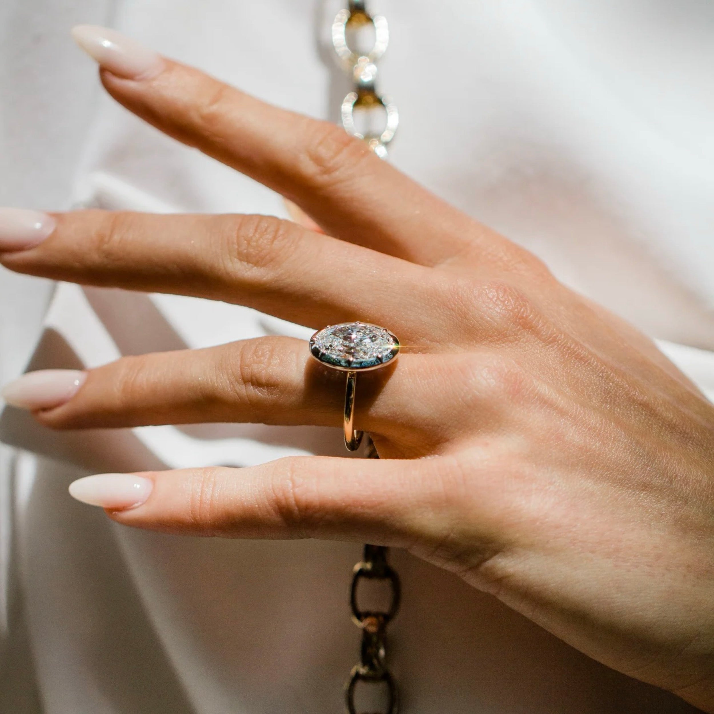 3.5 CT Oval Lab Grown Diamond Bezel Engagement Ring