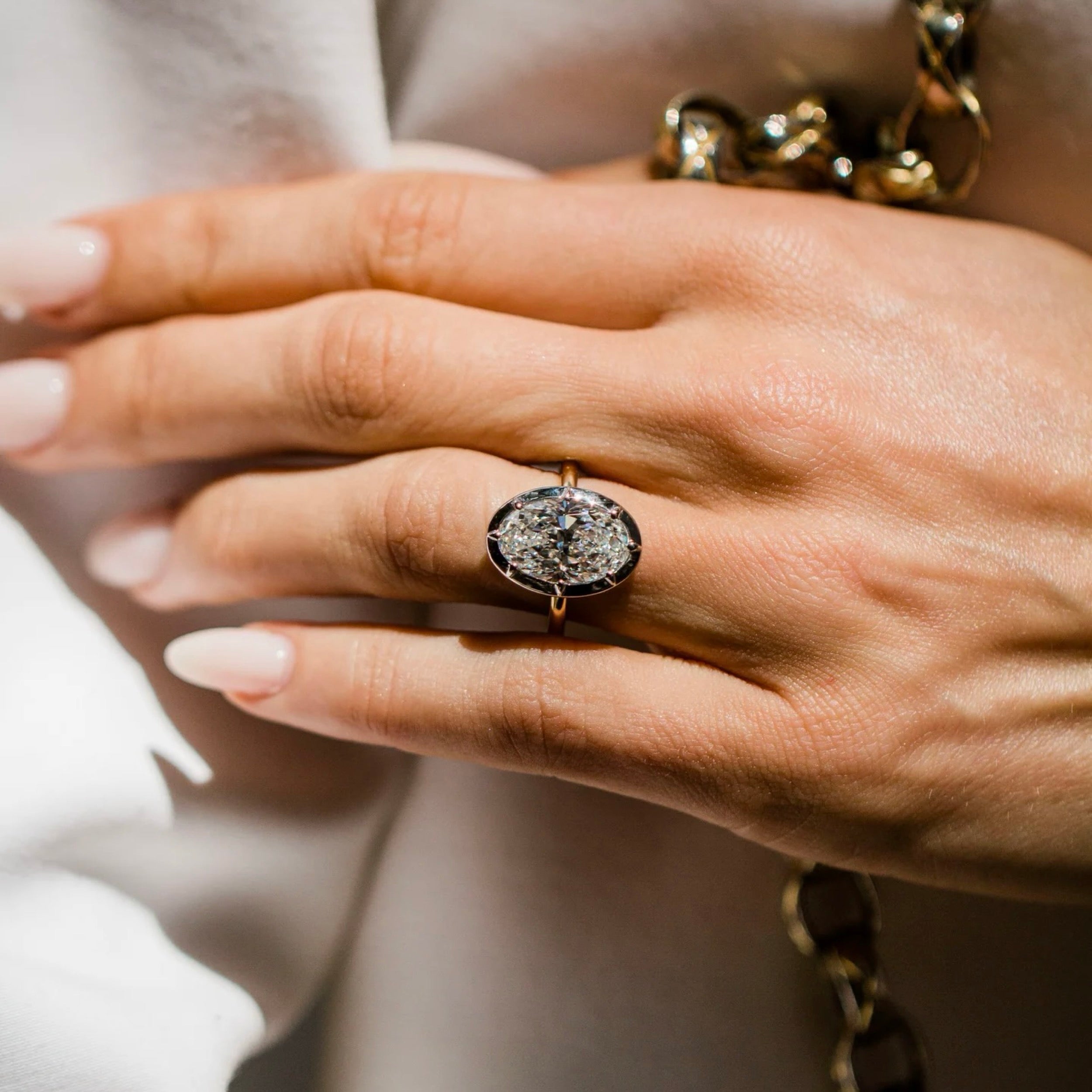 3.5 CT Oval Lab Grown Diamond Bezel Engagement Ring