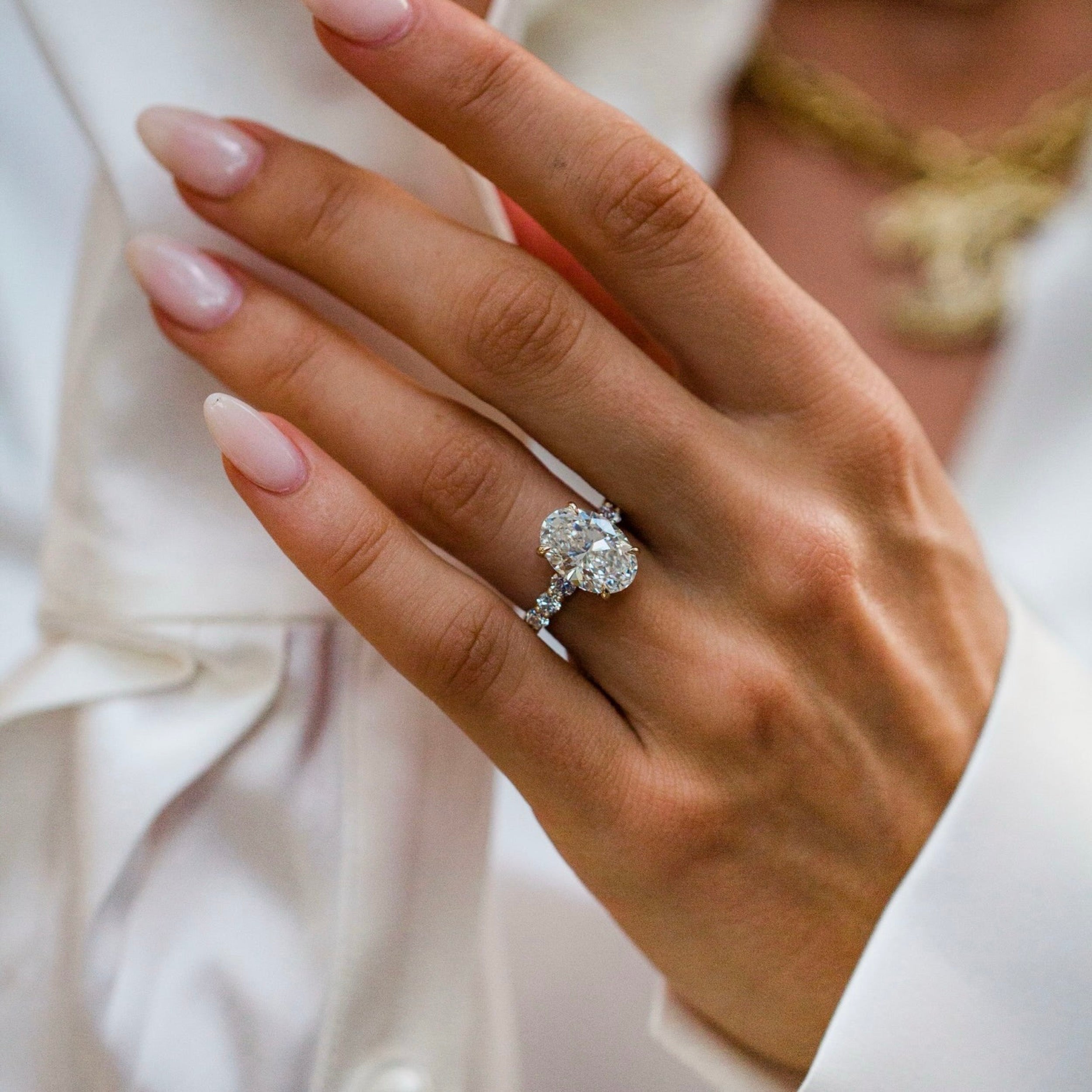 3.0 CT Oval Lab Grown Diamond Pave Engagement Ring