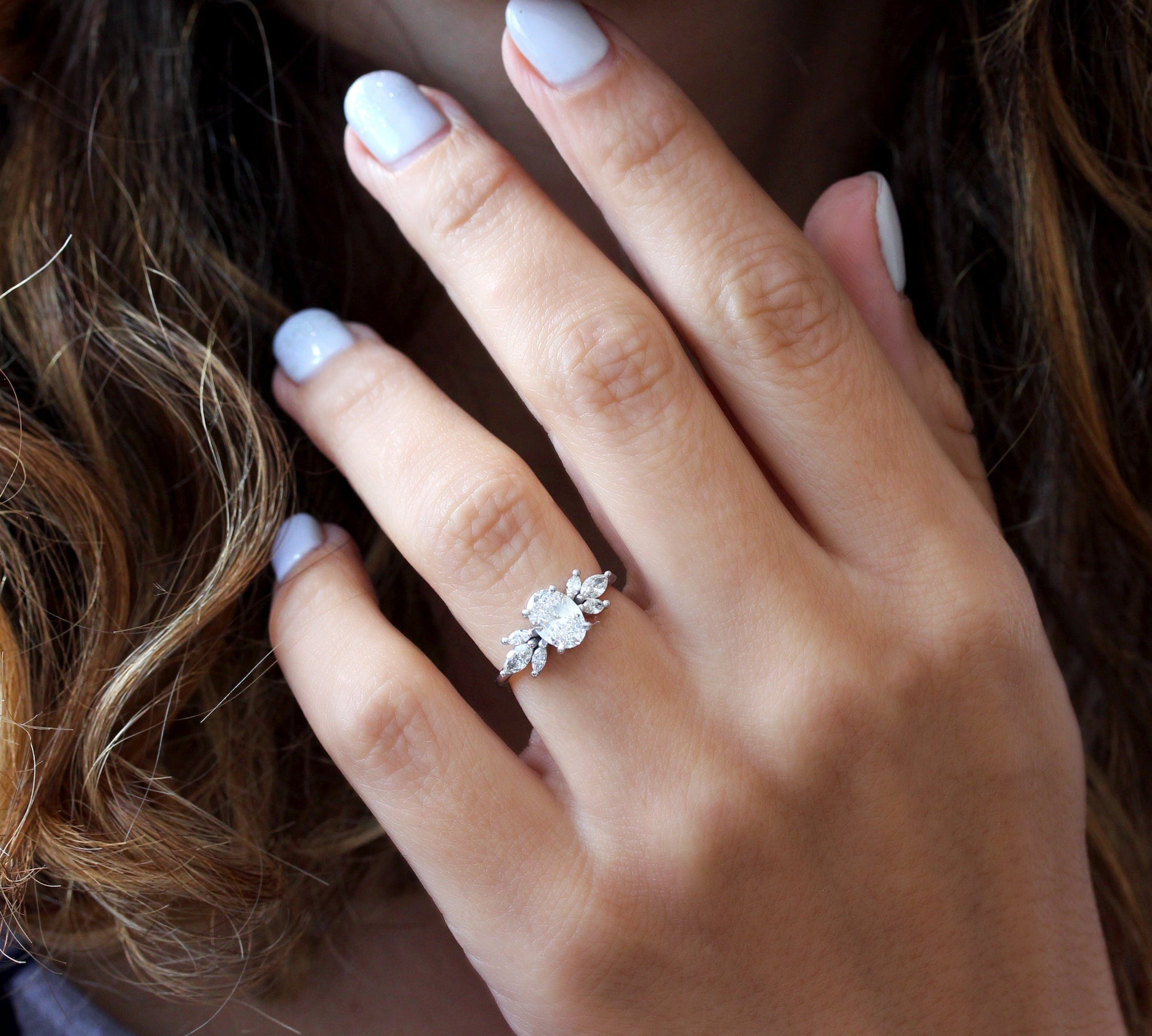 Oval Cluster Lab Grown Diamond Engagement Ring