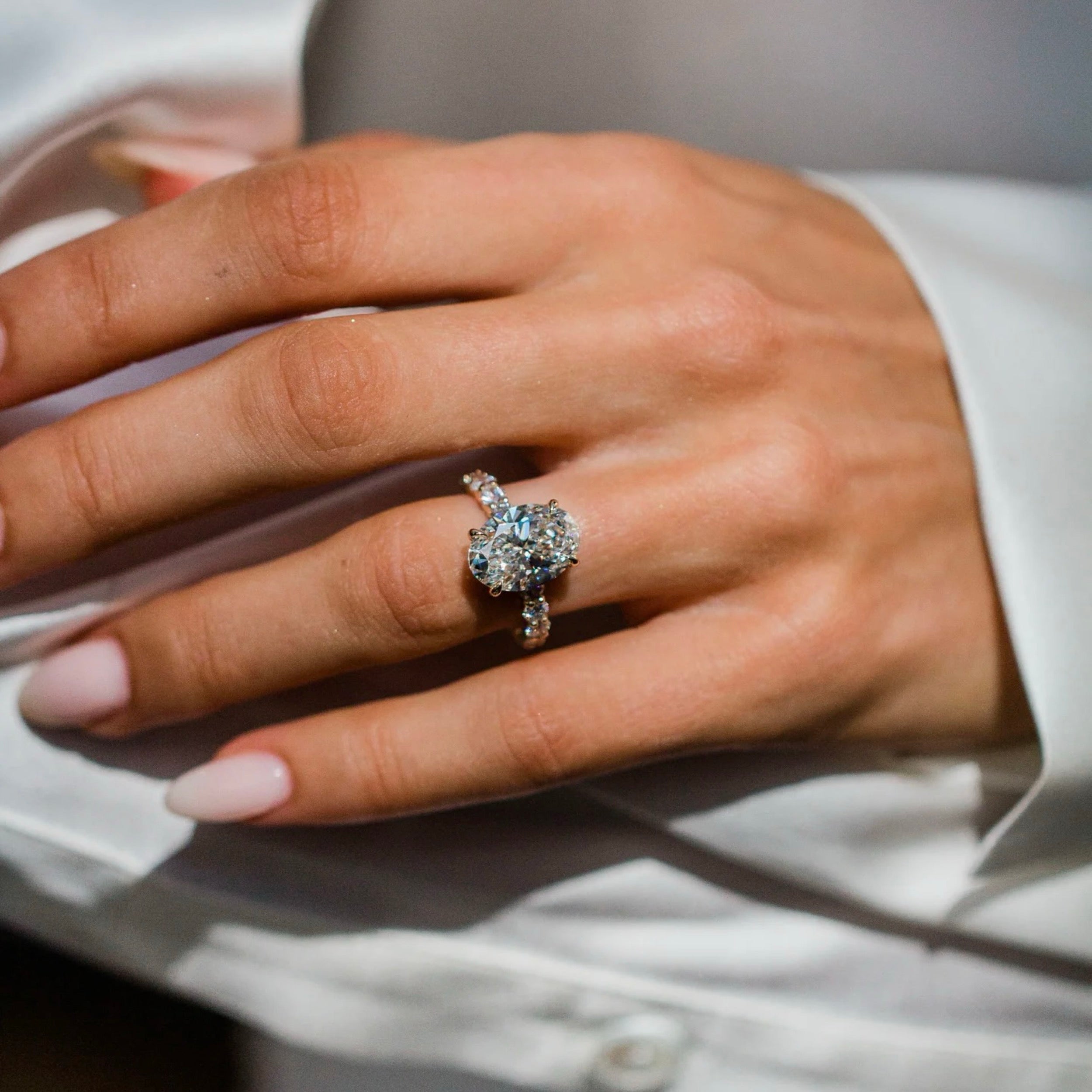 3.0 CT Oval Lab Grown Diamond Pave Engagement Ring
