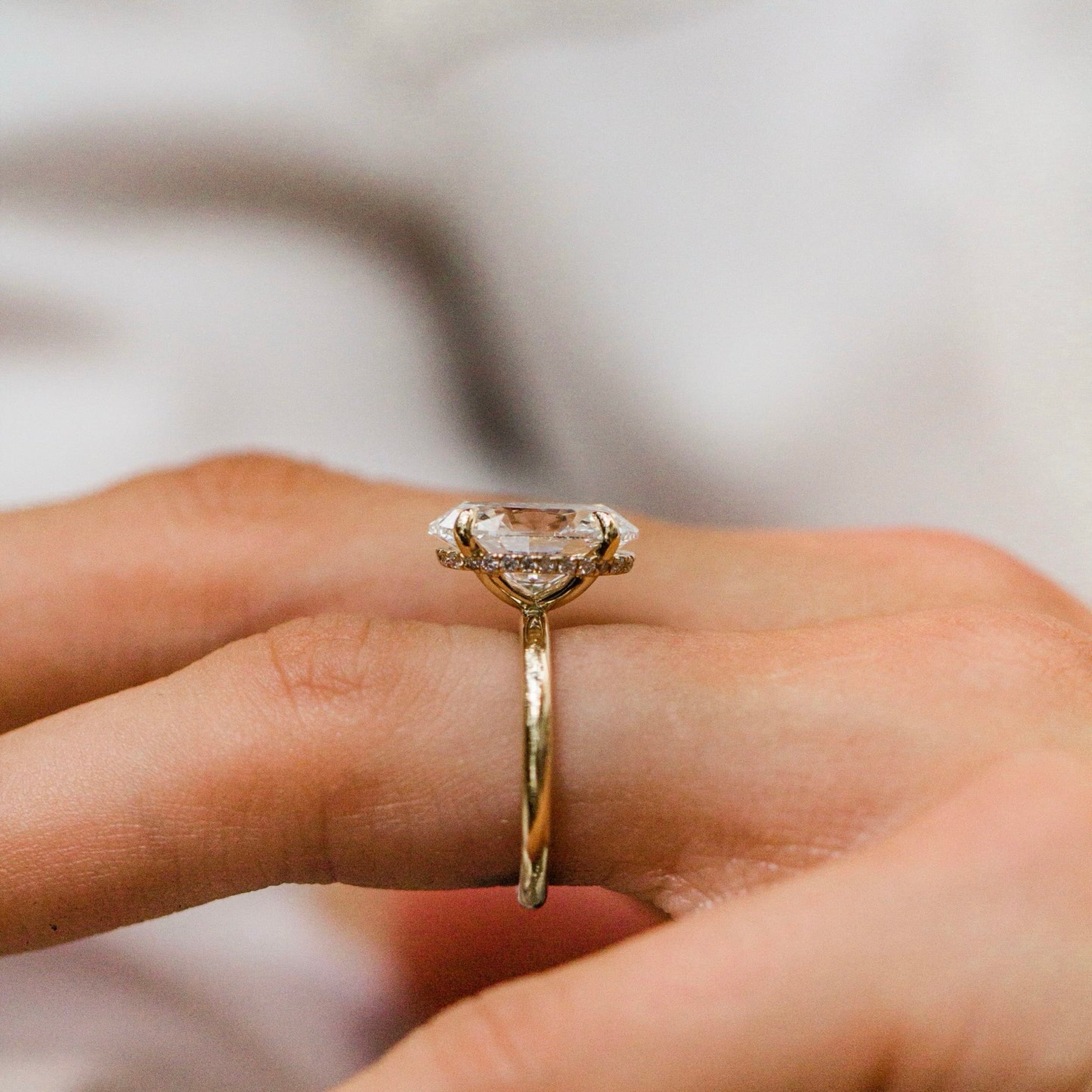3 CT Oval Shaped Lab Grown Diamond Hidden Halo Engagement Ring