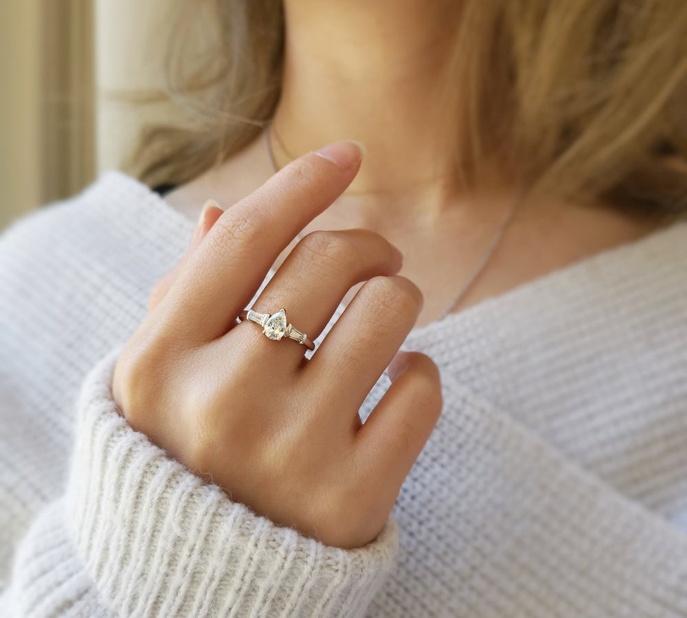 0.50 CT Pear Three Stones Lab Grown Diamond Engagement Ring