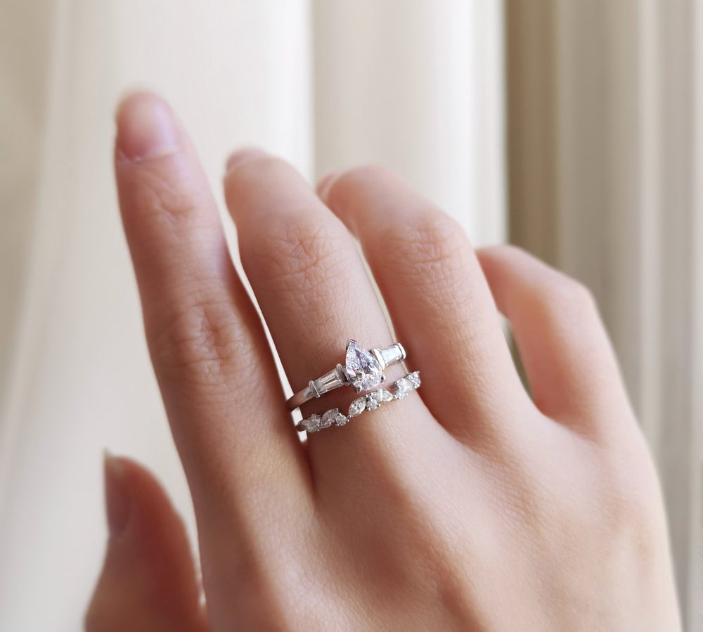 0.50 CT Pear Three Stones Lab Grown Diamond Engagement Ring