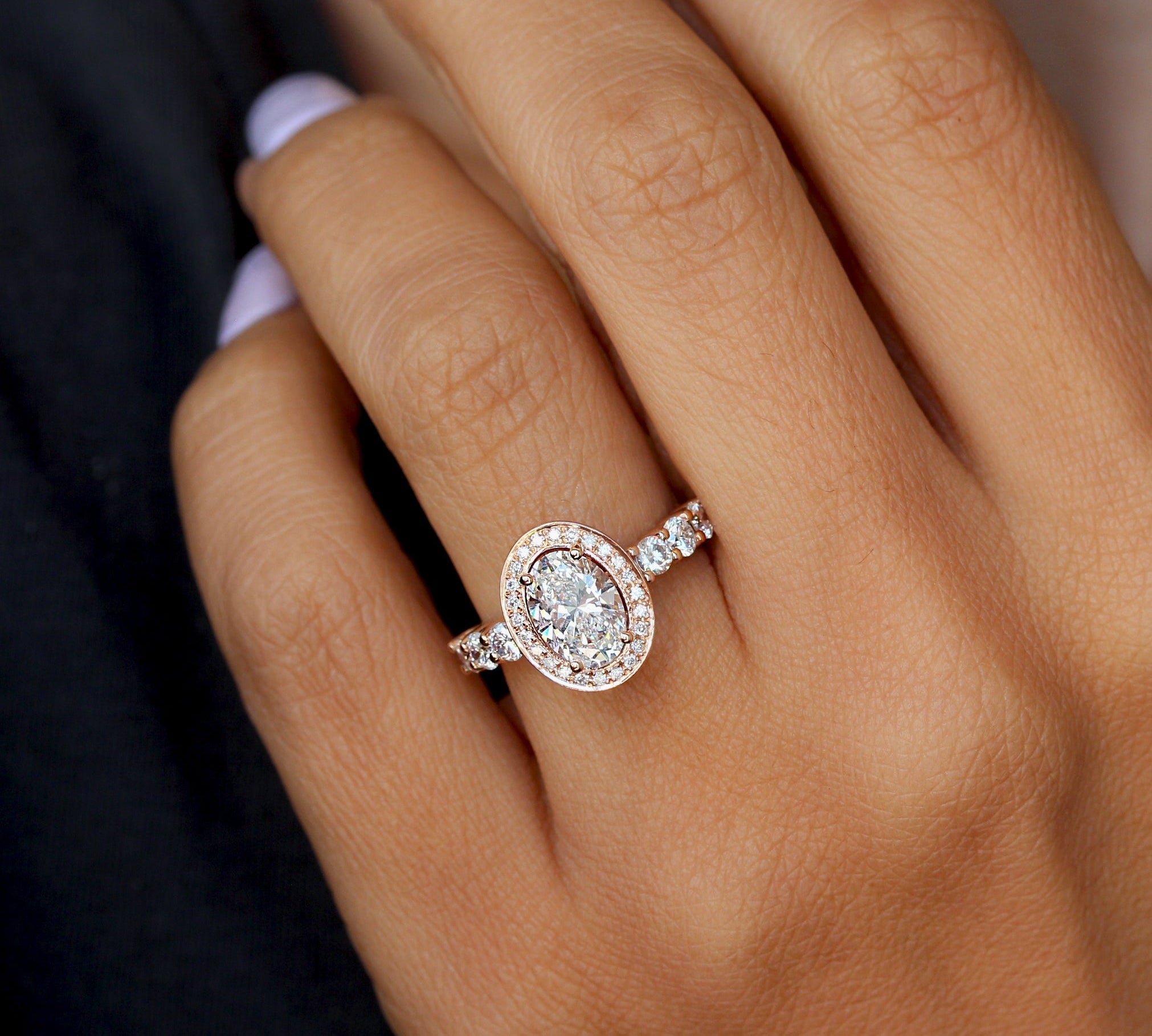 Oval Halo & Pave Lab Grown Diamond Engagement Ring