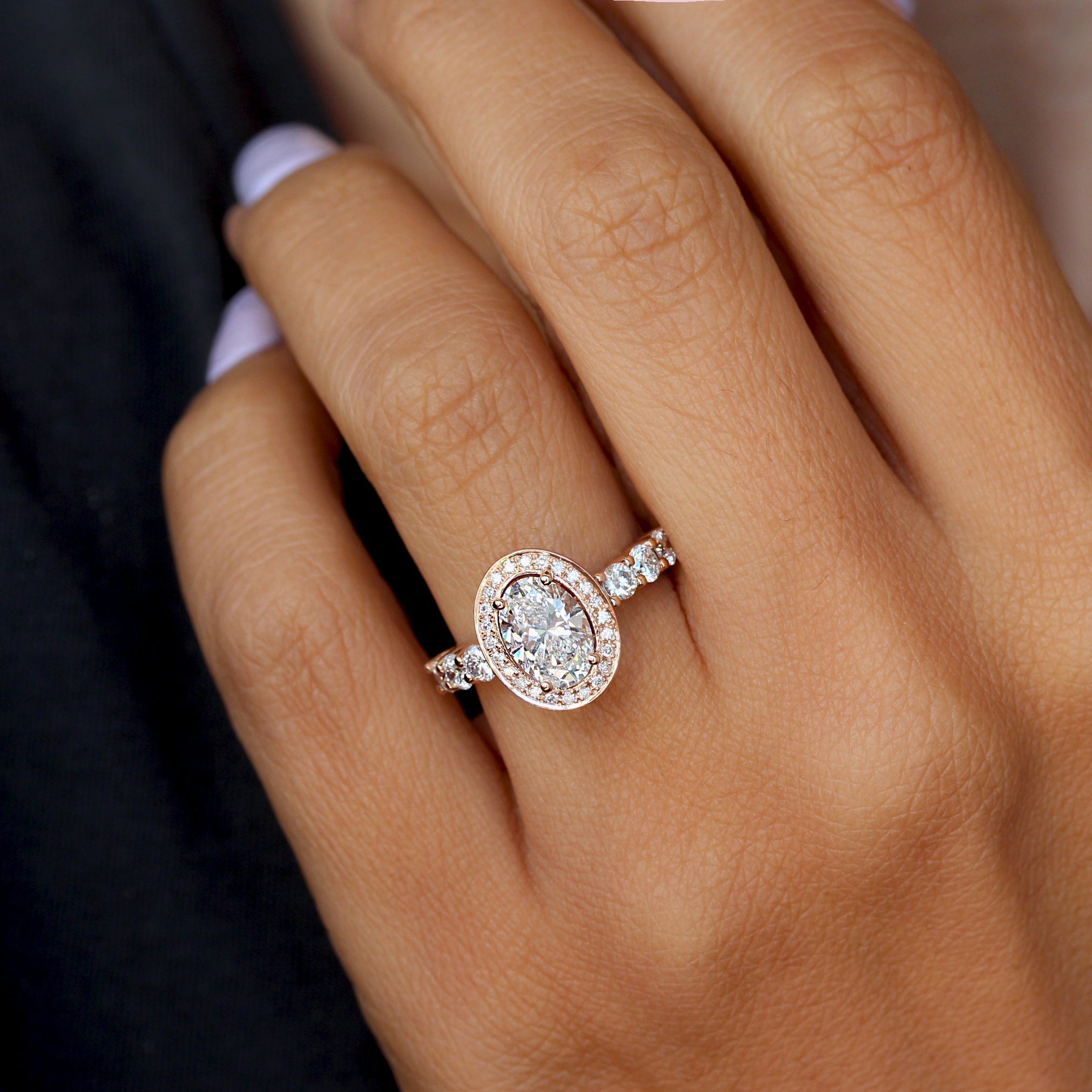 Oval Halo & Pave Lab Grown Diamond Engagement Ring