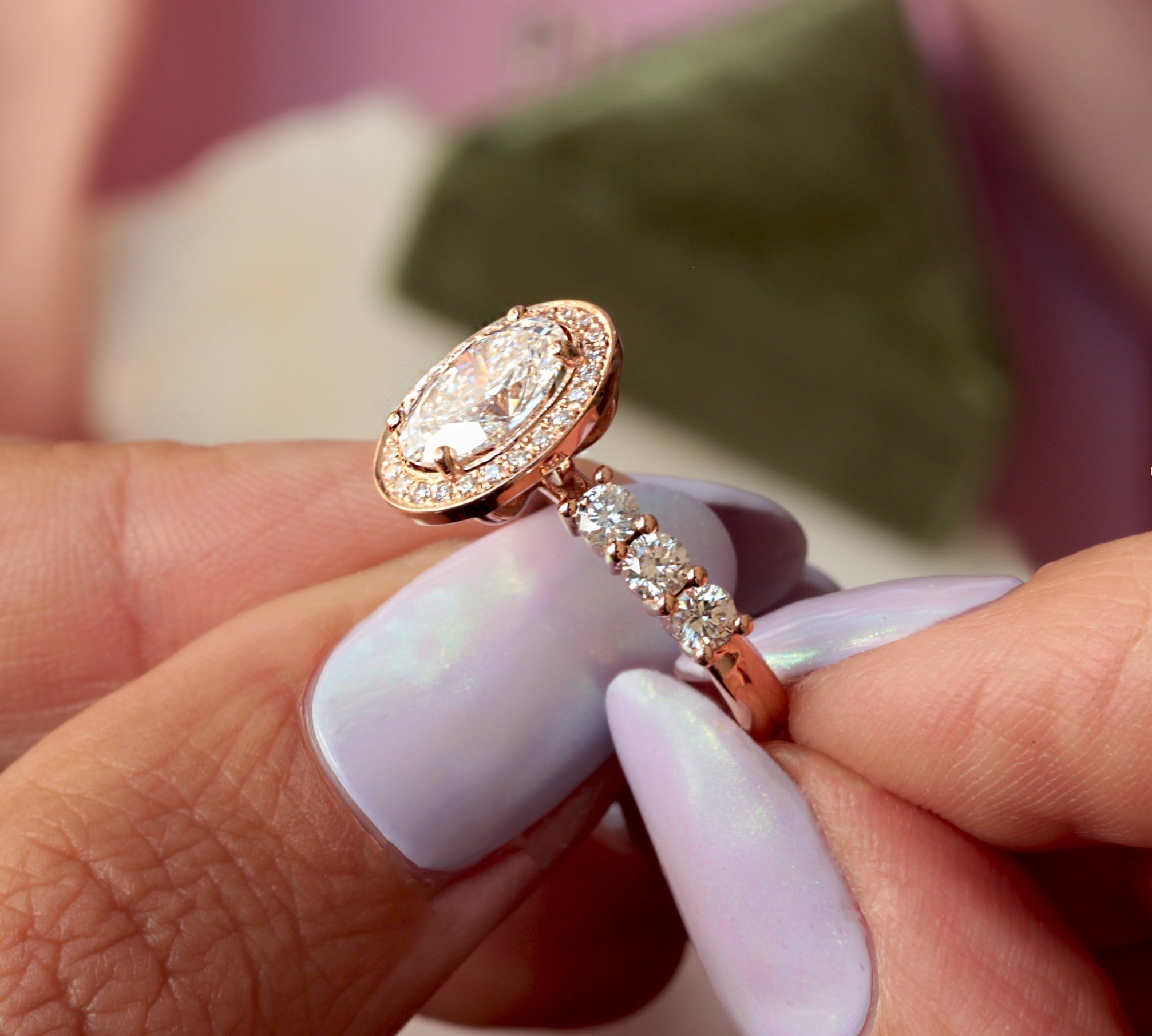 Oval Halo & Pave Lab Grown Diamond Engagement Ring