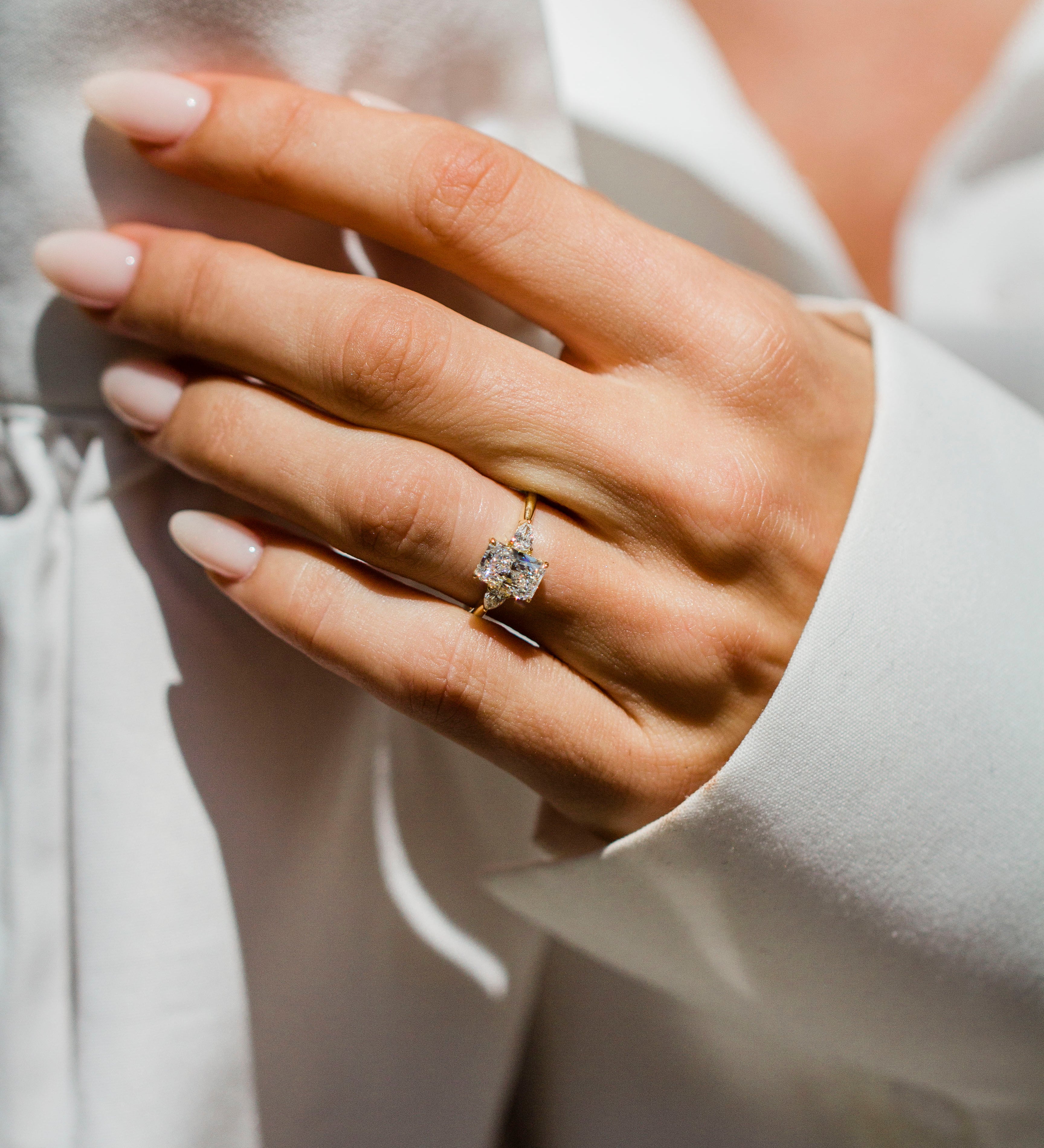 2.0 CT Radiant Lab Grown Diamond Three Stone Engagement Ring