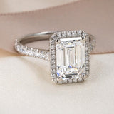Emerald Lab Grown Diamond Pave & Halo Style Engagement Ring