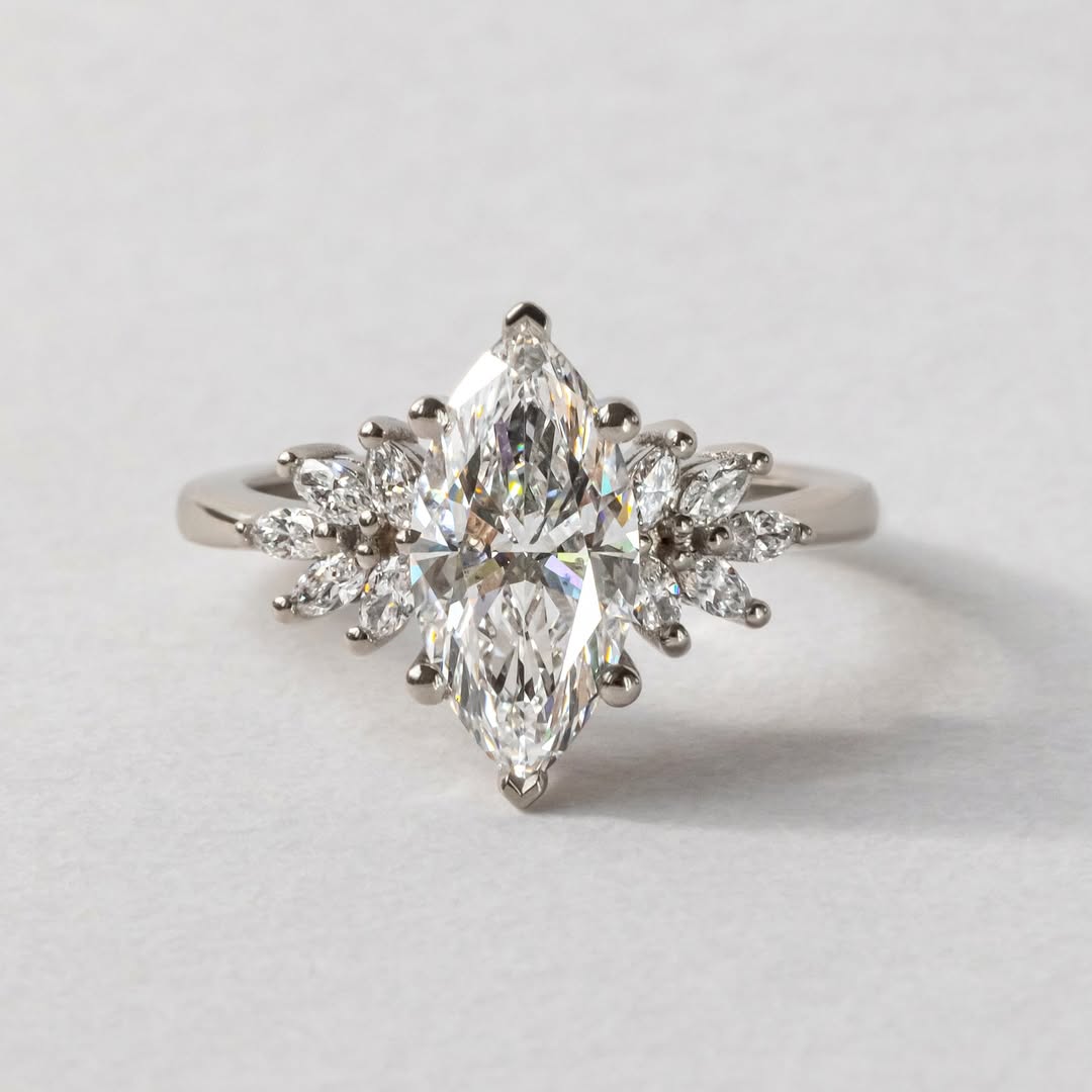 2.0 CT Marquise Lab Grown Diamond Cluster Style Engagement Ring