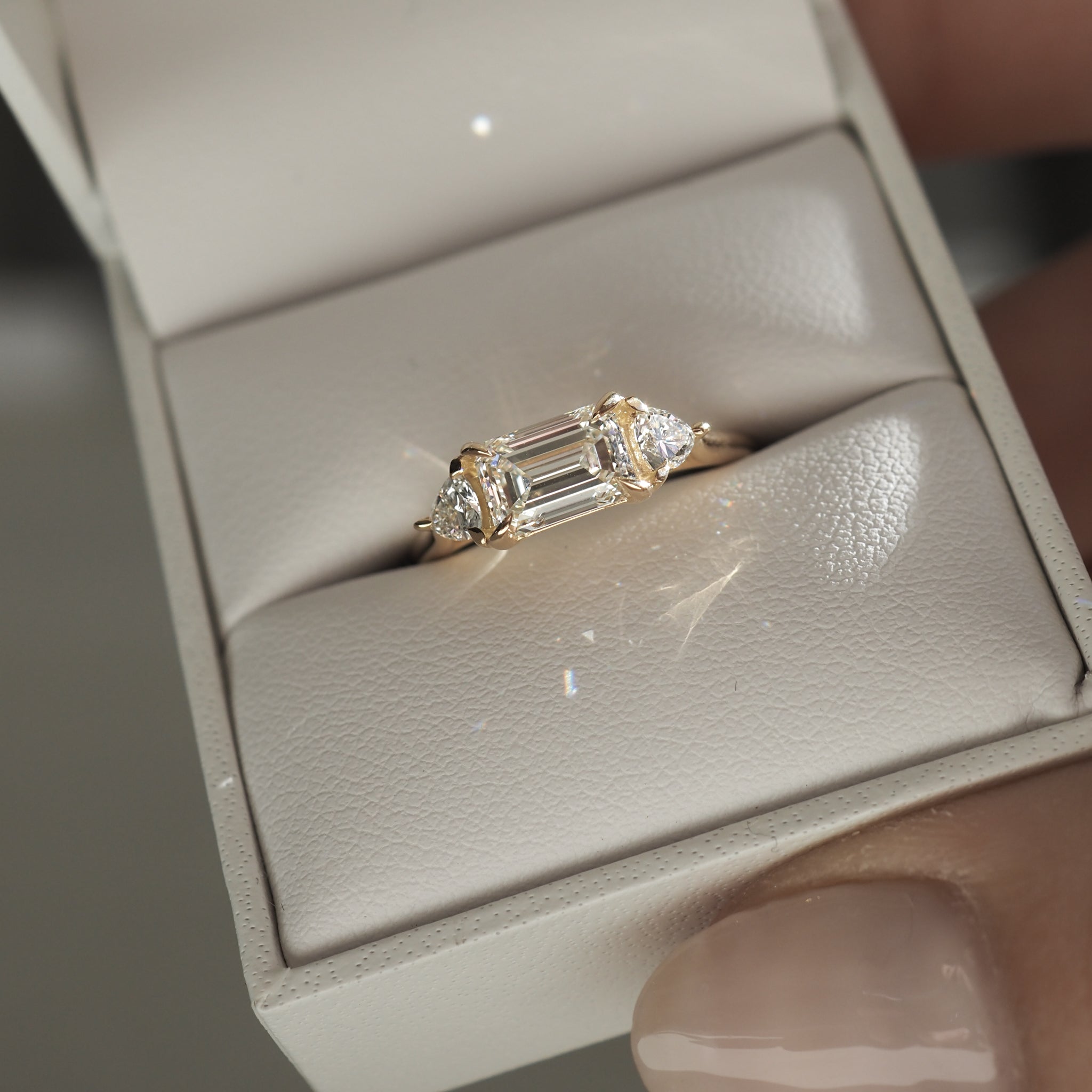 1 CT Emerald Three Stone Moissanite Engagement Ring