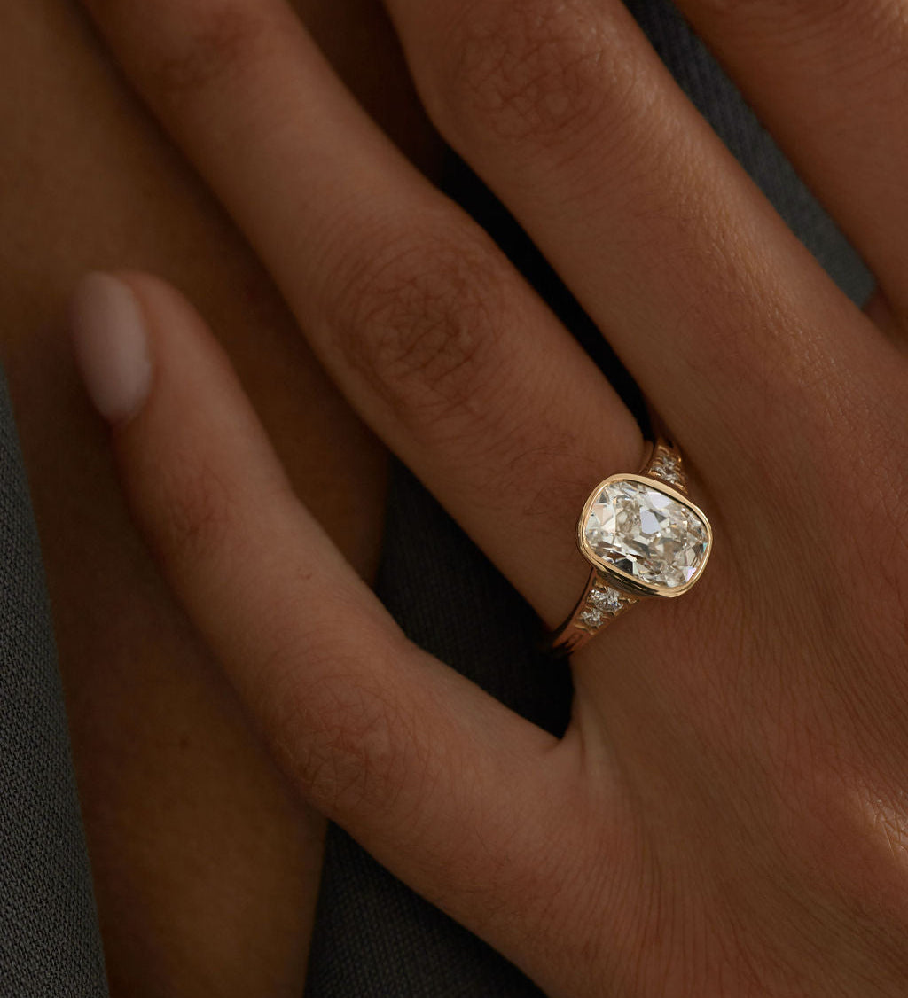 2.65 CT Antique Cushion Bezel Pavé Lab Grown Diamond Engagement Ring