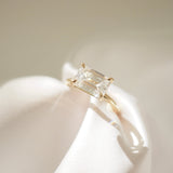 1 CT East West Emerald Shaped Solitaire Lab Grown Diamond Engagement Ring