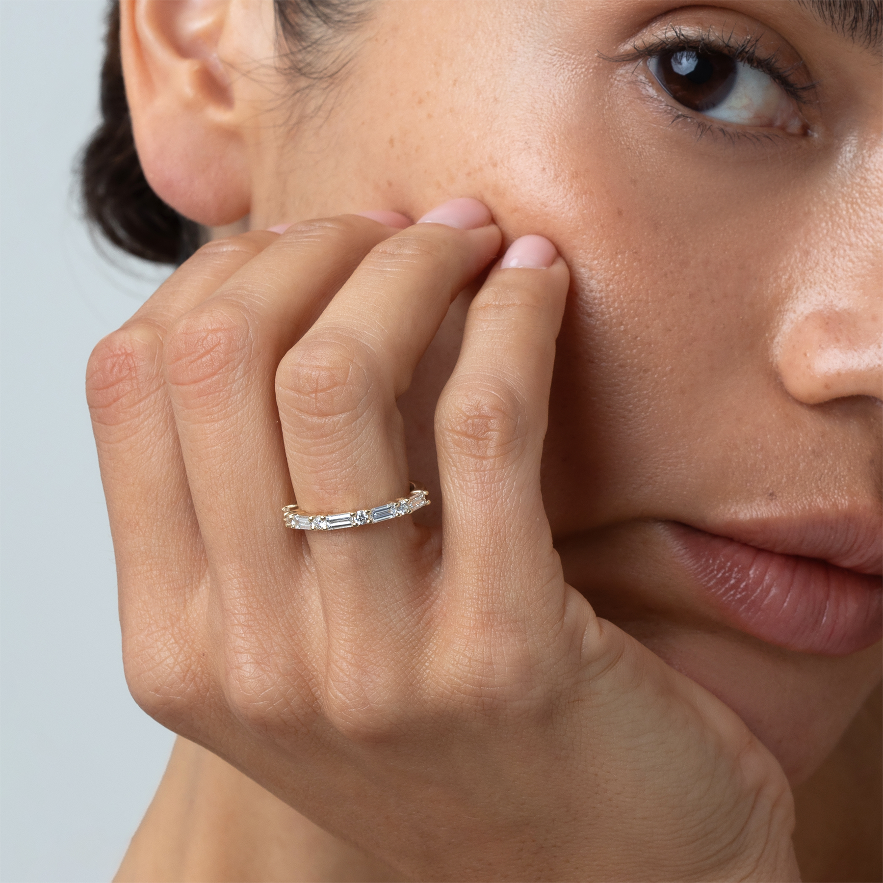 0.40 TCW Baguette & Round Half Eternity Moissanite Wedding Band