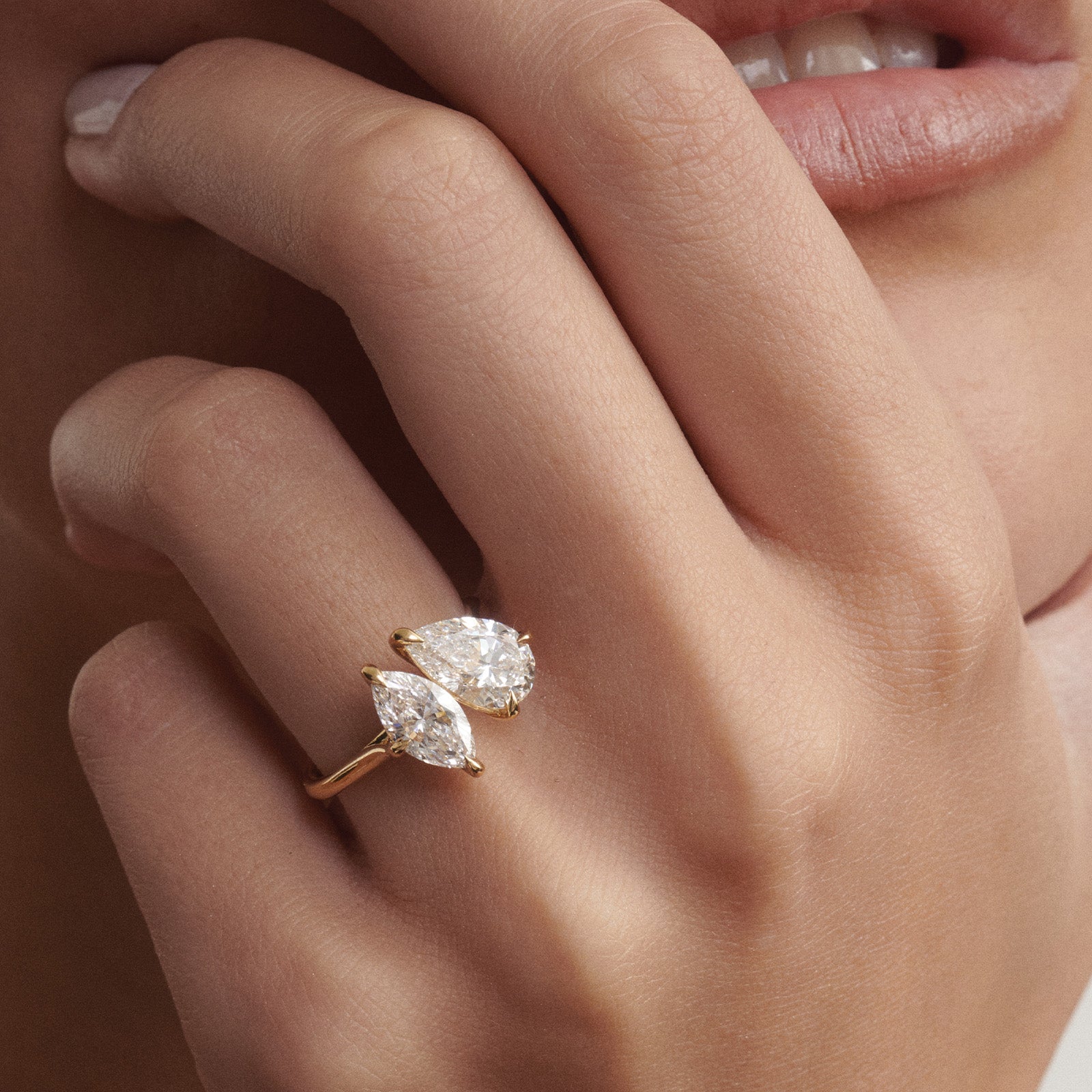 1.5 TCW Pear & Marquise Toi Et Moi Moissanite Engagement Ring