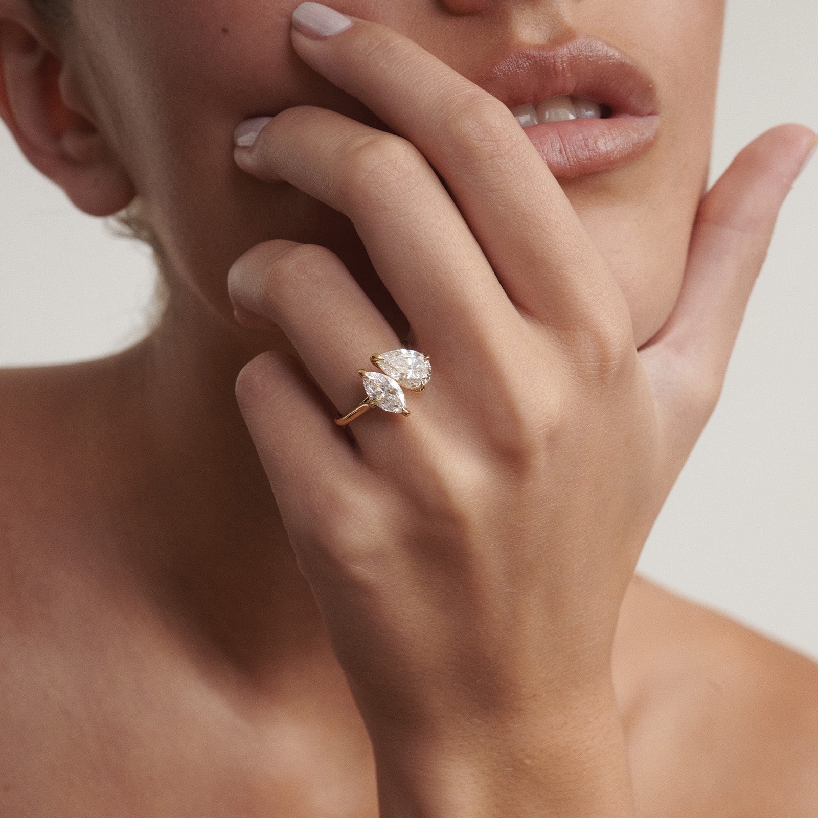 1.5 TCW Pear & Marquise Toi Et Moi Moissanite Engagement Ring