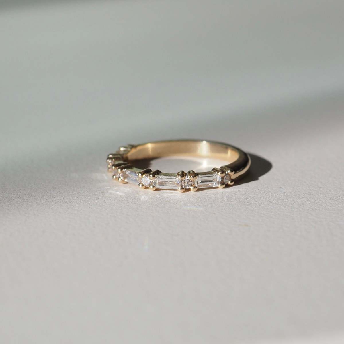 0.40 TCW Baguette & Round Half Eternity Moissanite Wedding Band