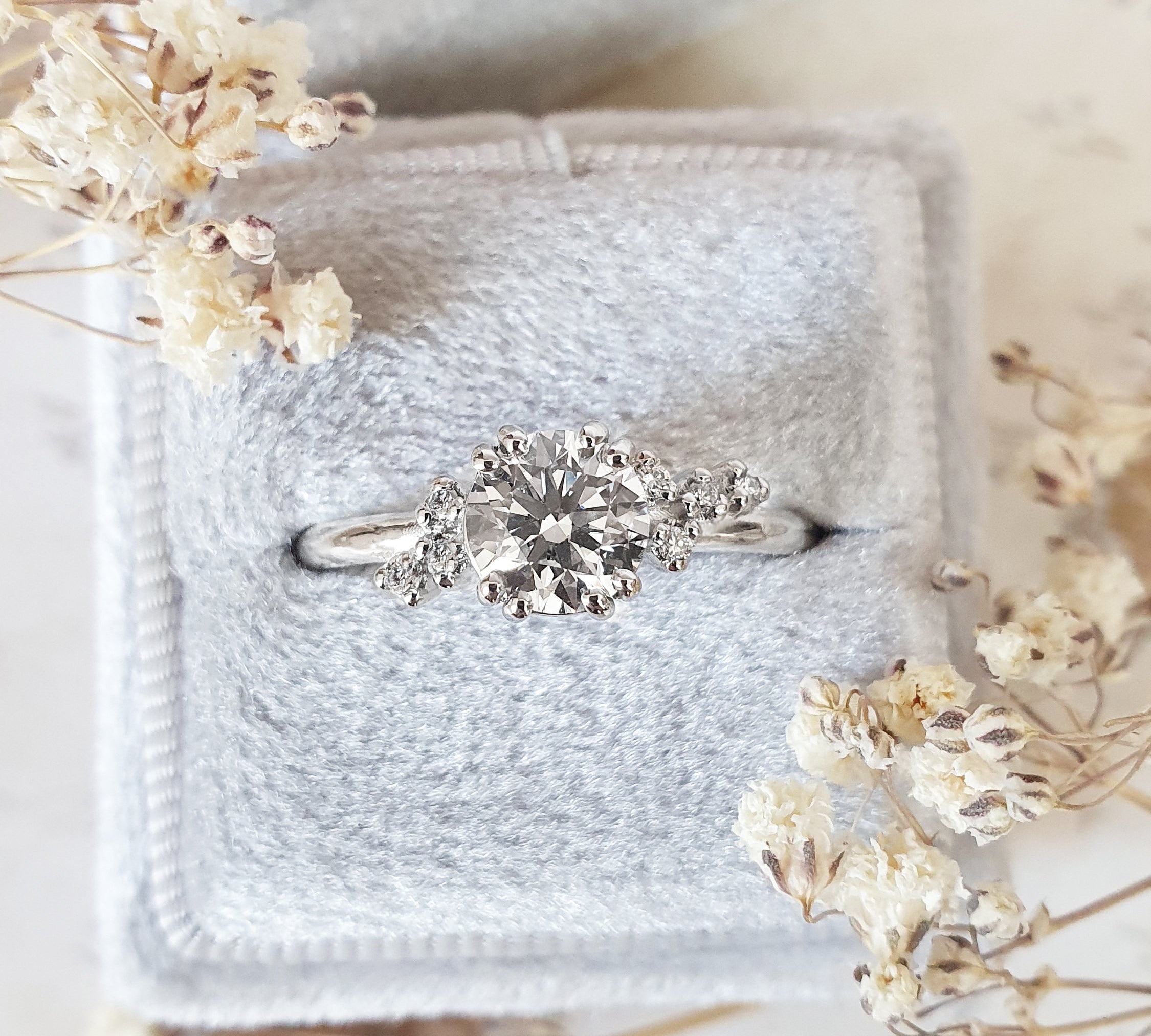 Round Cluster Lab Grown Diamond Engagement Ring