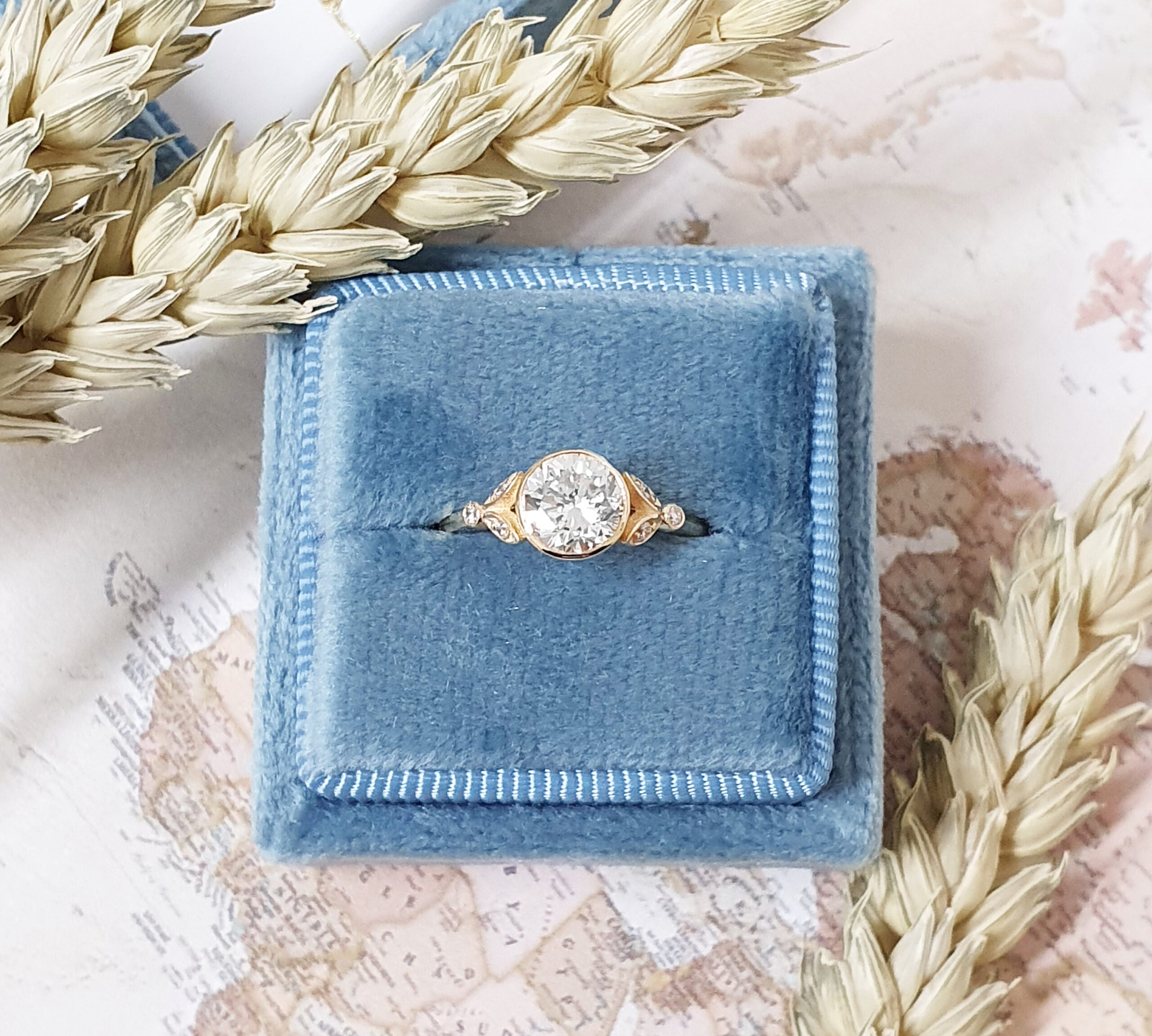 Round Bezel Pave Lab Grown Diamond Engagement Ring