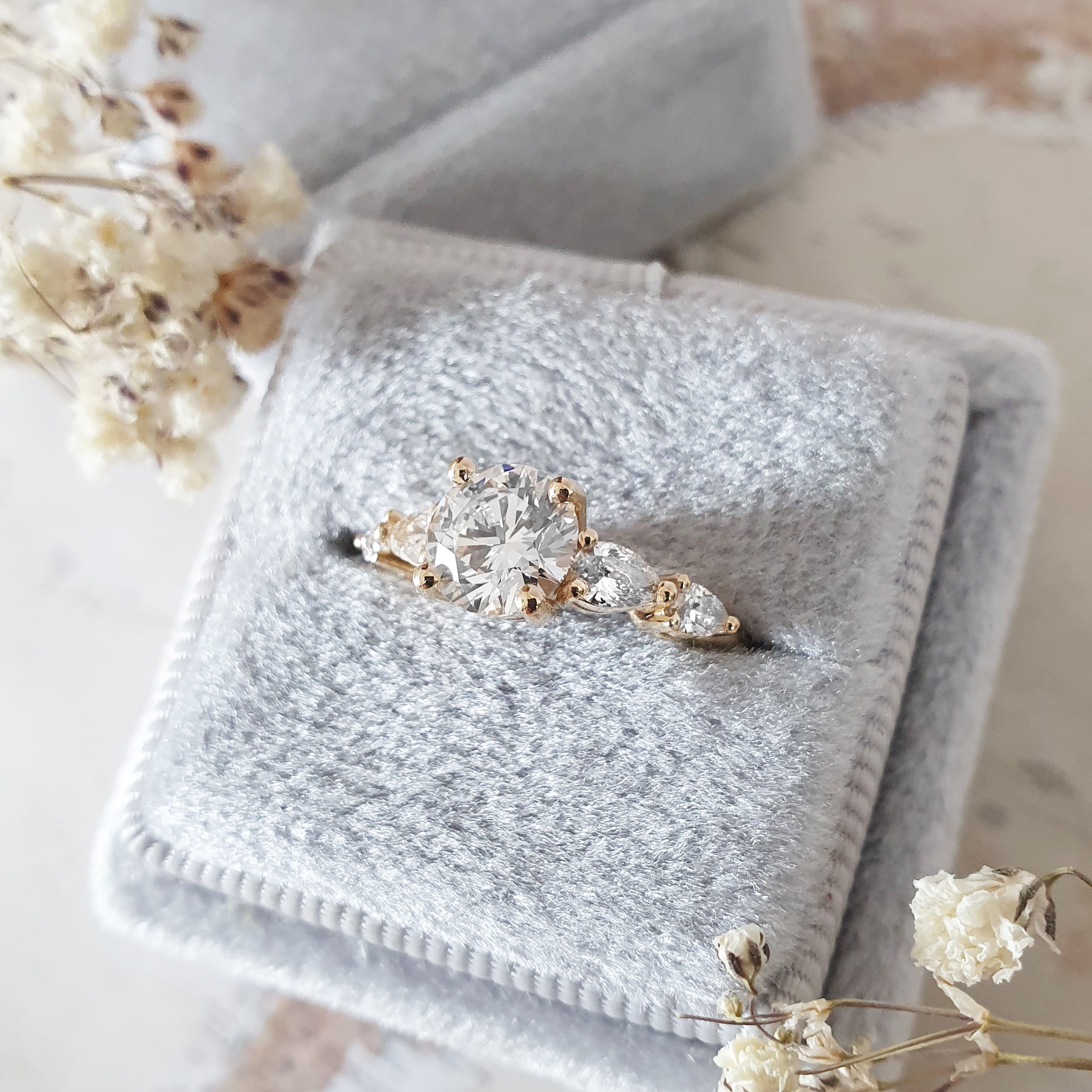 1.0 CT Round Three Stones Lab Grown Diamond Engagement Ring