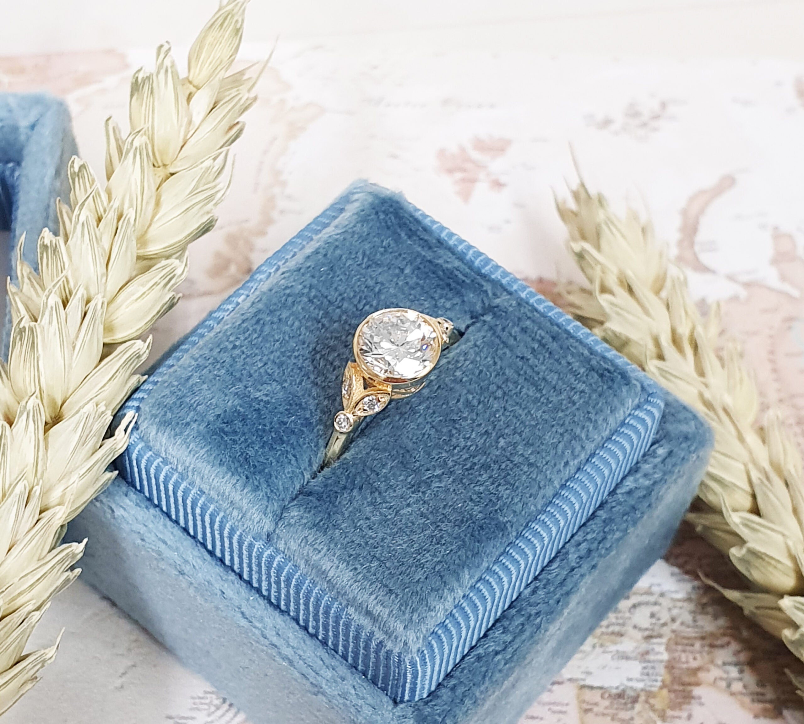 Round Bezel Pave Lab Grown Diamond Engagement Ring