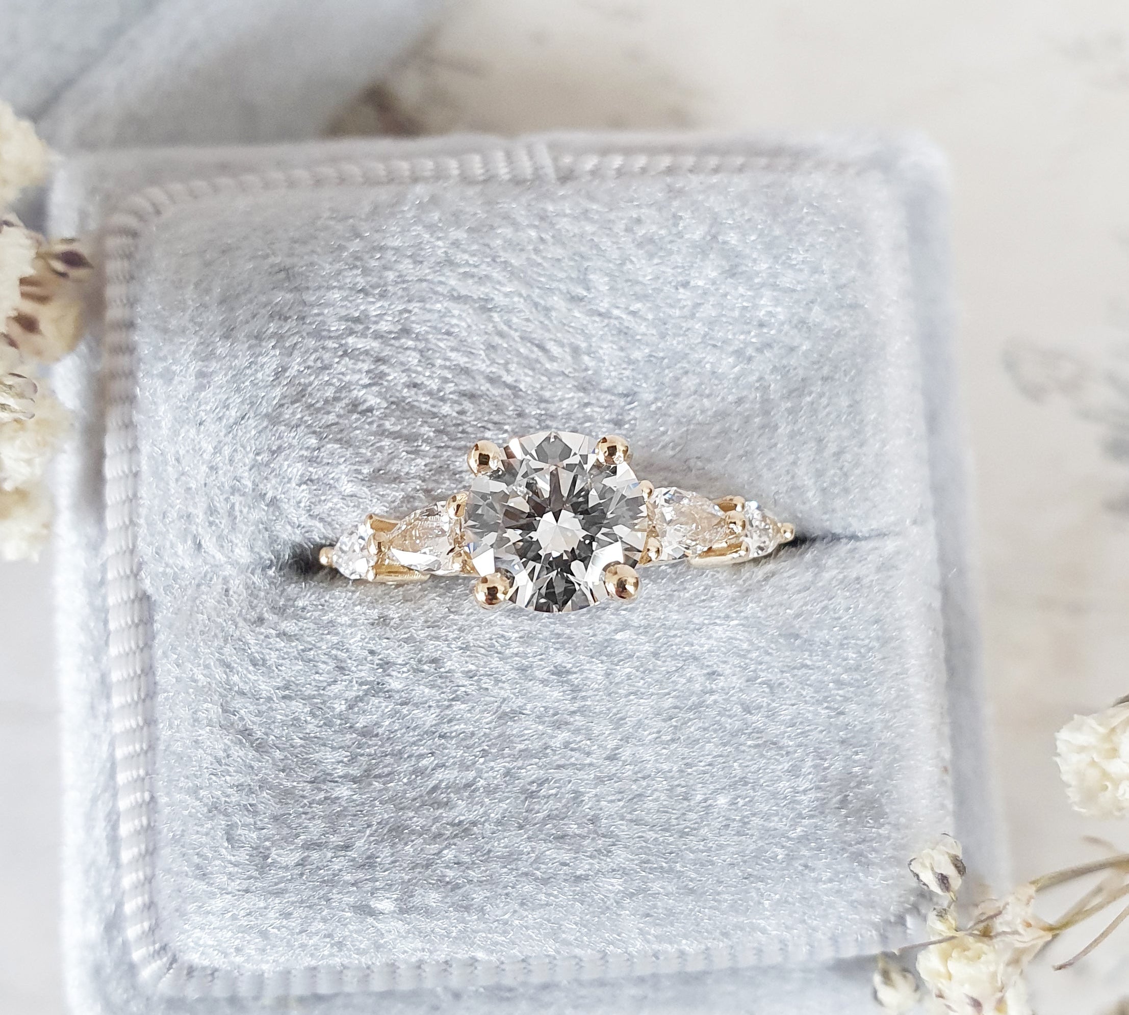 1.0 CT Round Three Stones Lab Grown Diamond Engagement Ring