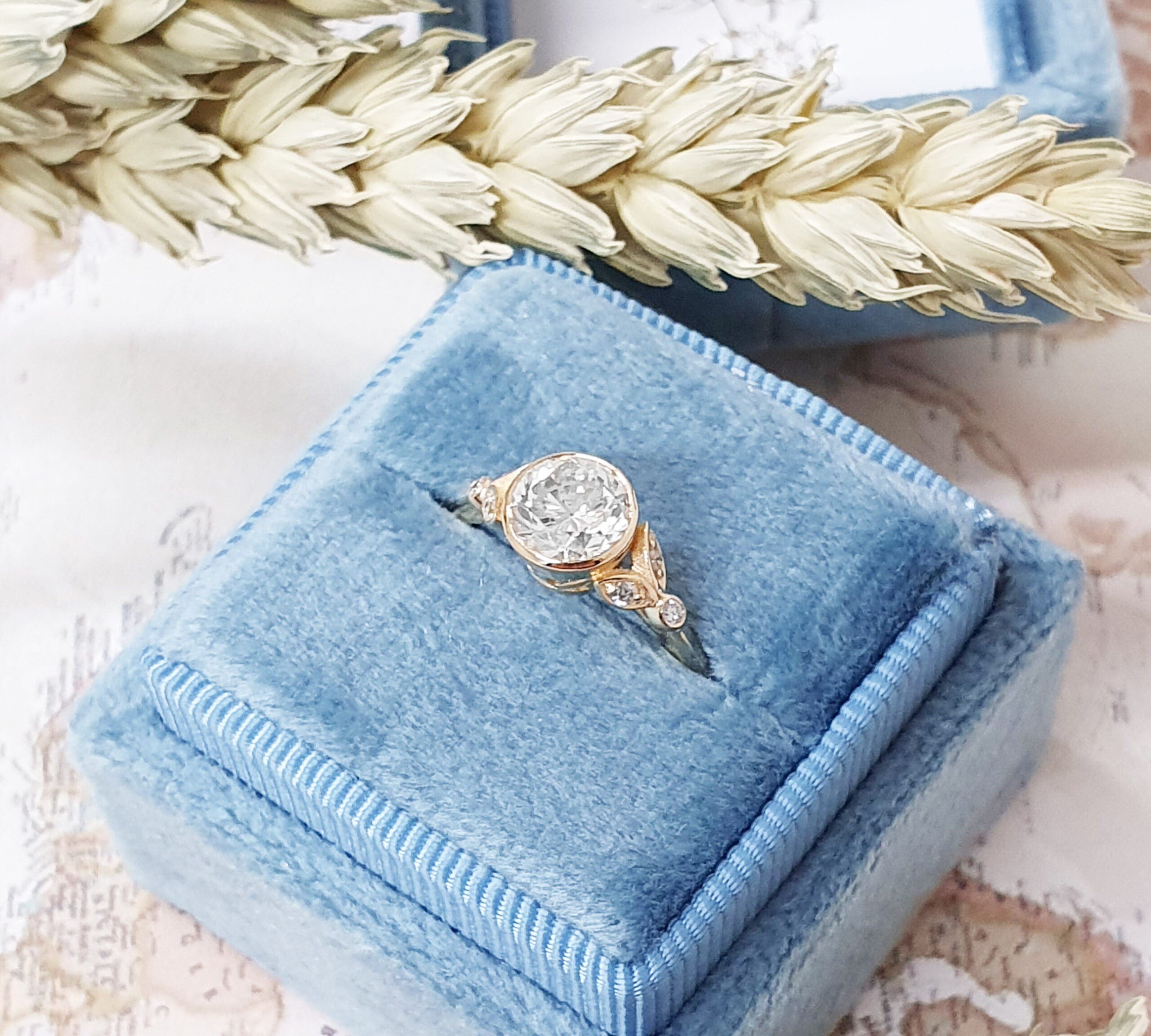 Round Bezel Pave Lab Grown Diamond Engagement Ring