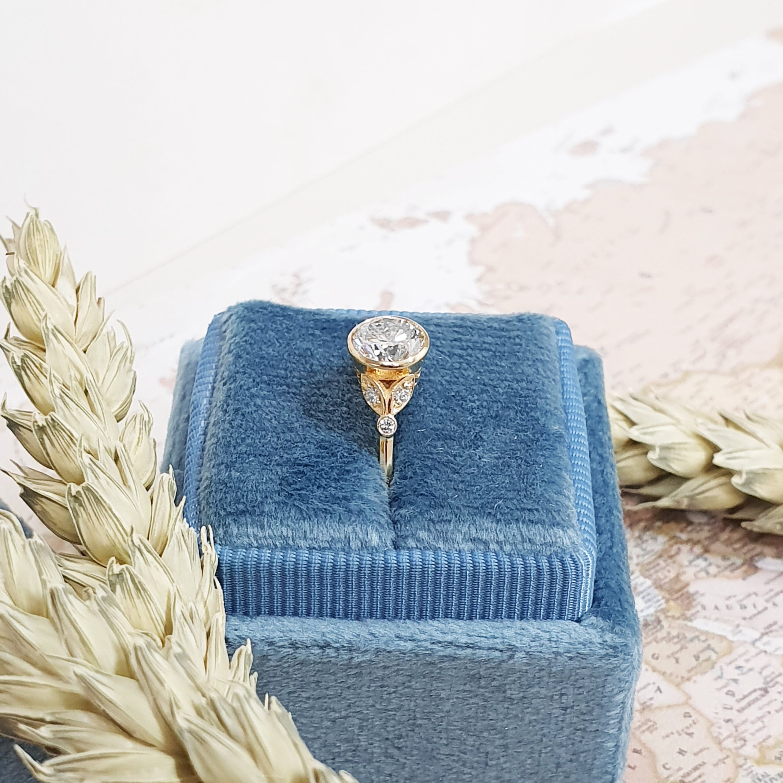 Round Bezel Pave Lab Grown Diamond Engagement Ring