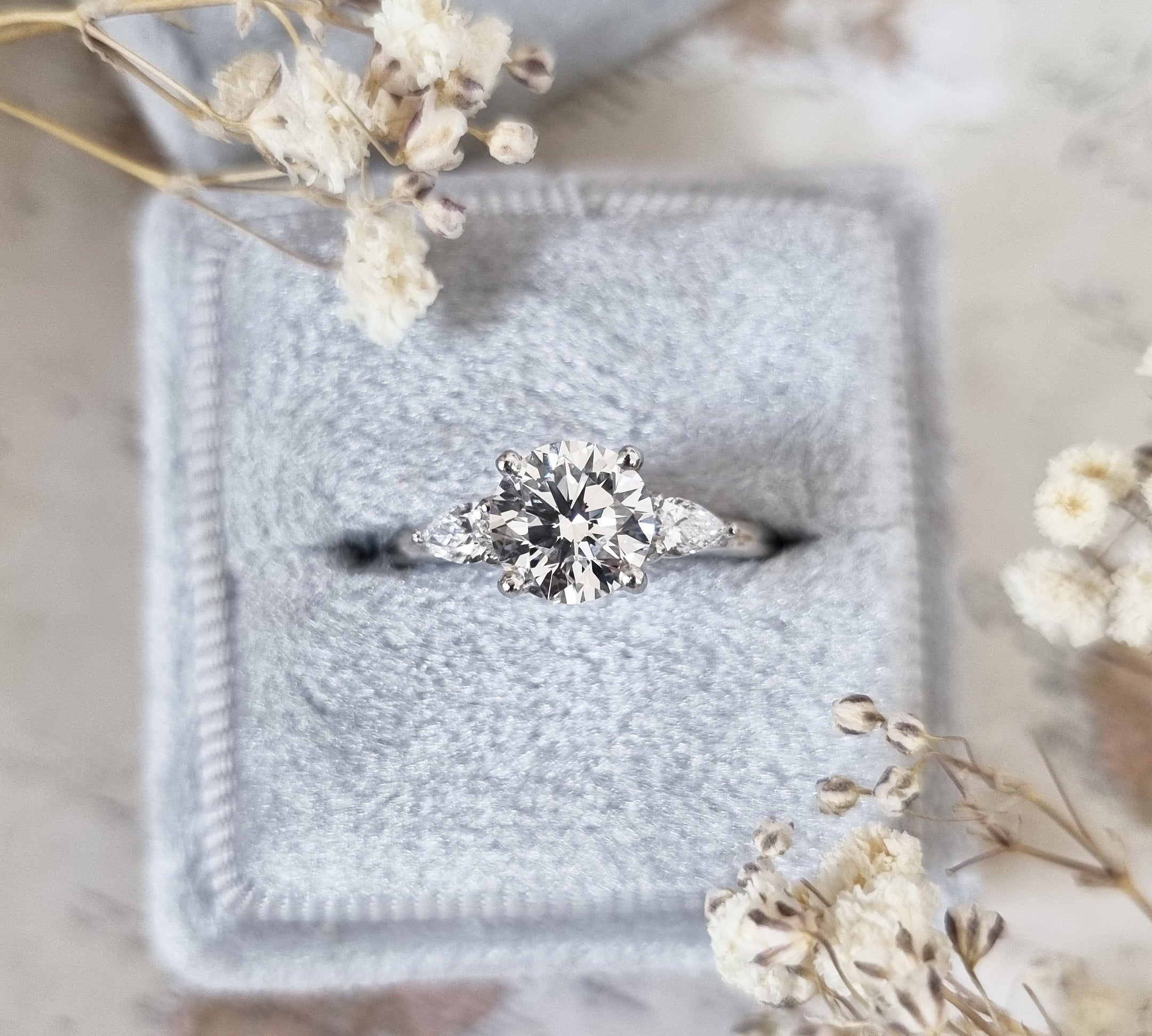 1.0 CT Round Three Stones Lab Grown Diamond Engagement Ring