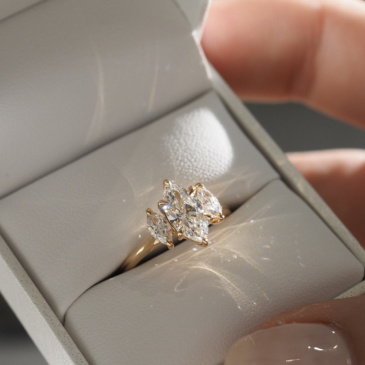 1 CT Marquise Three Stone Moissanite Engagement Ring