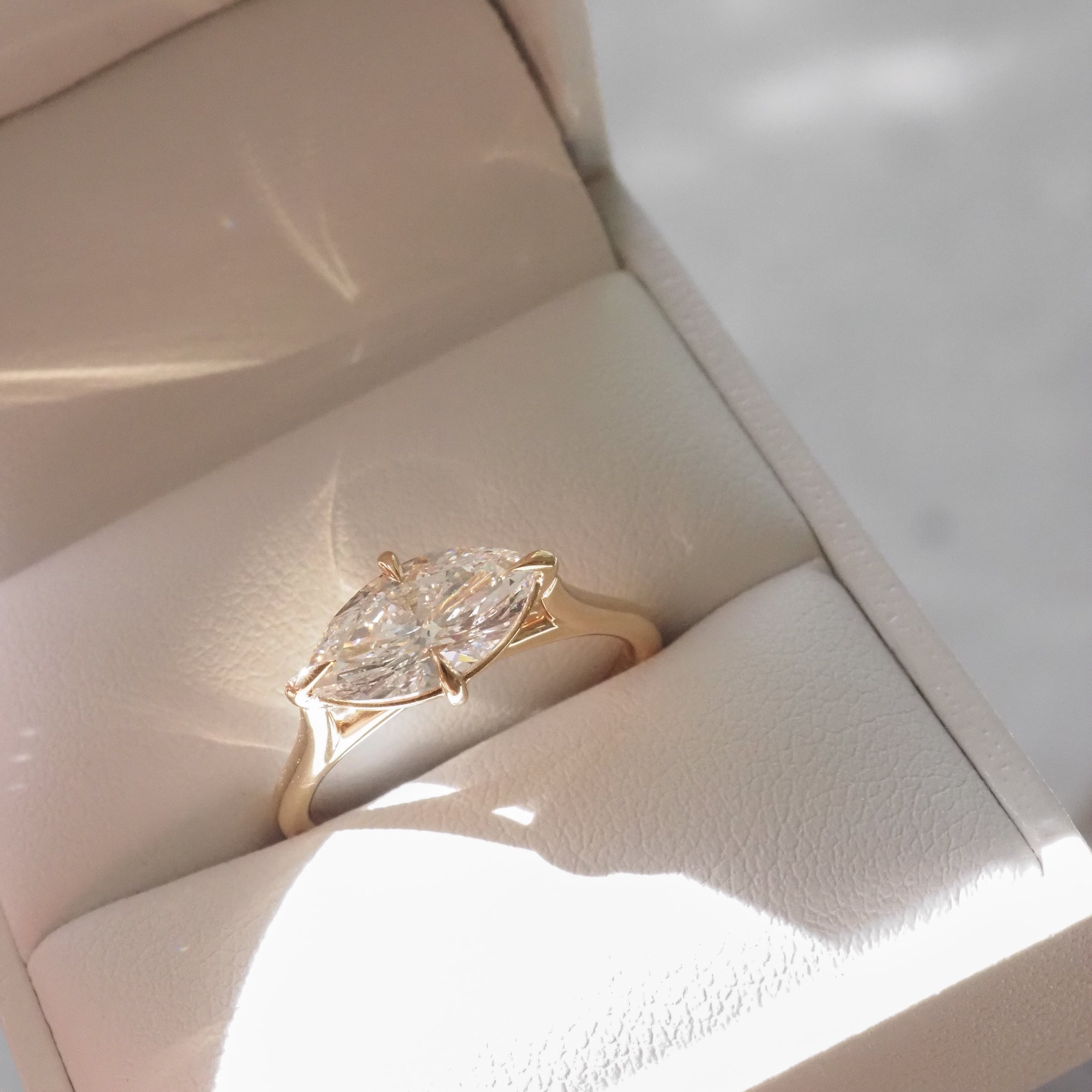 1 CT East West Marquise Solitaire Moissanite Engagement Ring