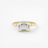 East West Emerald Bezel Solitaire Lab Grown Diamond Engagement Ring