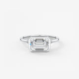 East West Emerald Bezel Solitaire Lab Grown Diamond Engagement Ring