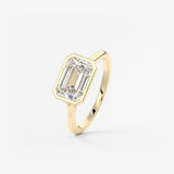 East West Emerald Bezel Solitaire Lab Grown Diamond Engagement Ring