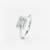 East West Emerald Bezel Solitaire Lab Grown Diamond Engagement Ring