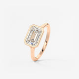 East West Emerald Bezel Solitaire Lab Grown Diamond Engagement Ring