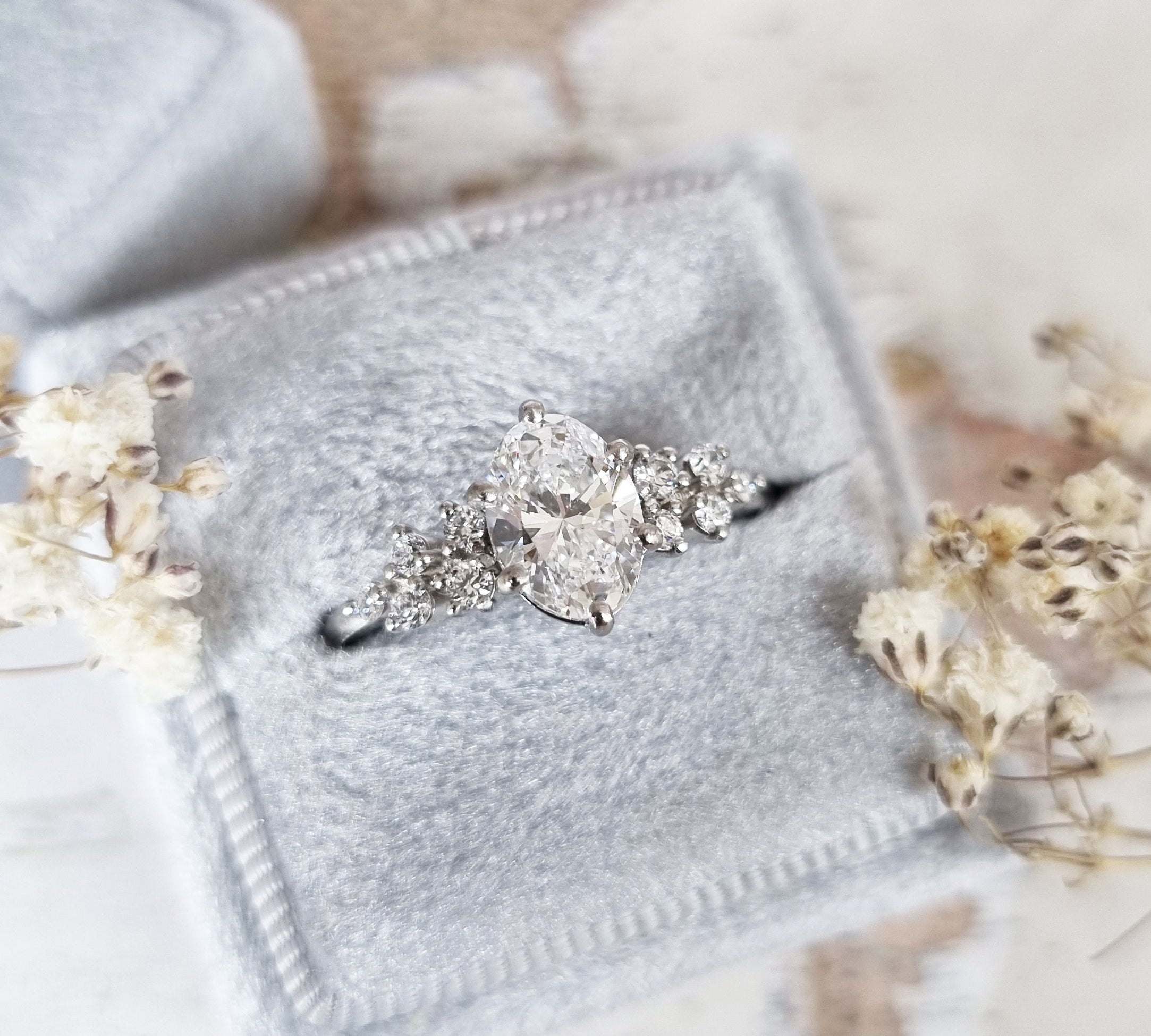 Oval Cluster Lab Grown Diamond Engagement Ring