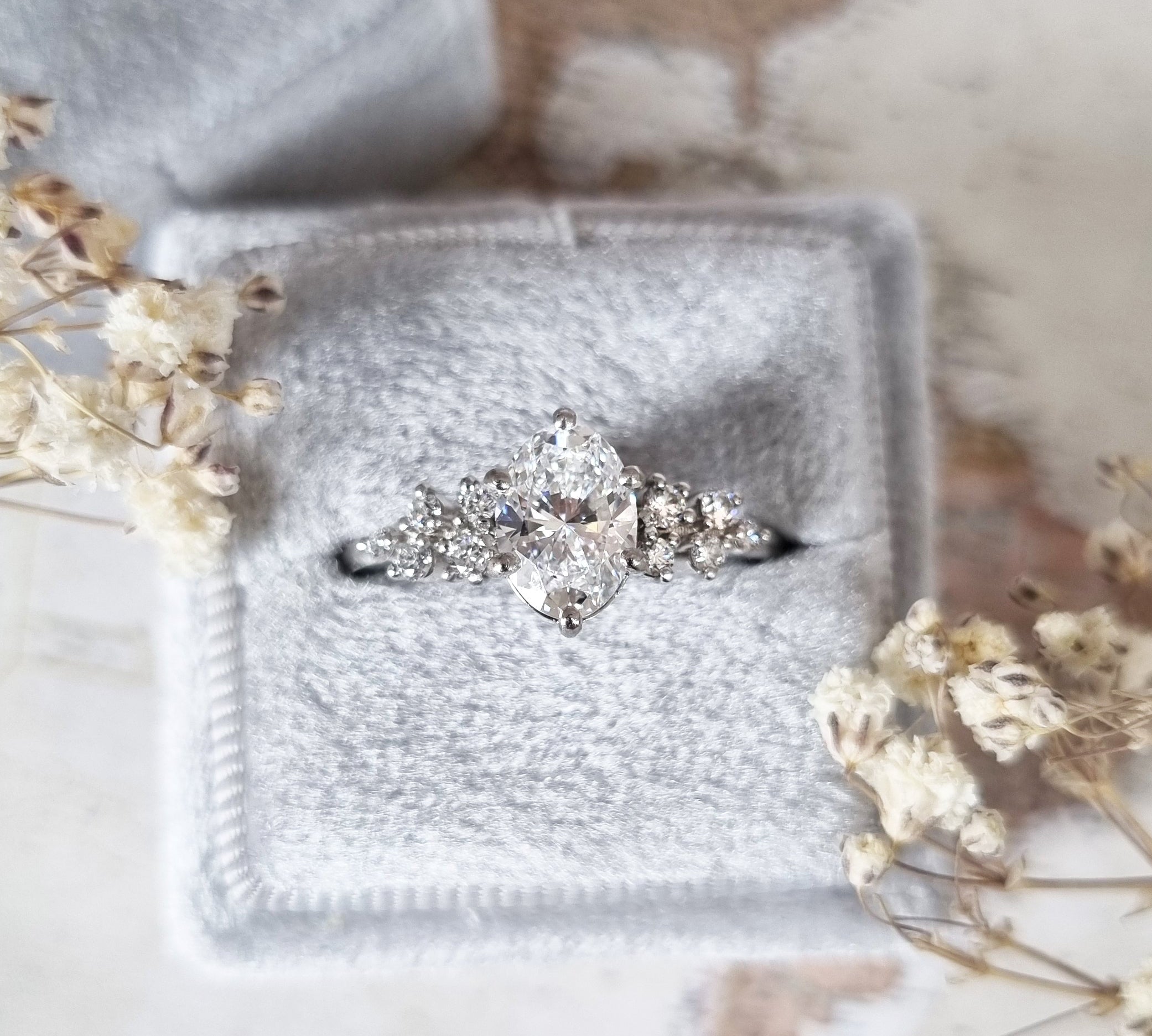 Oval Cluster Lab Grown Diamond Engagement Ring