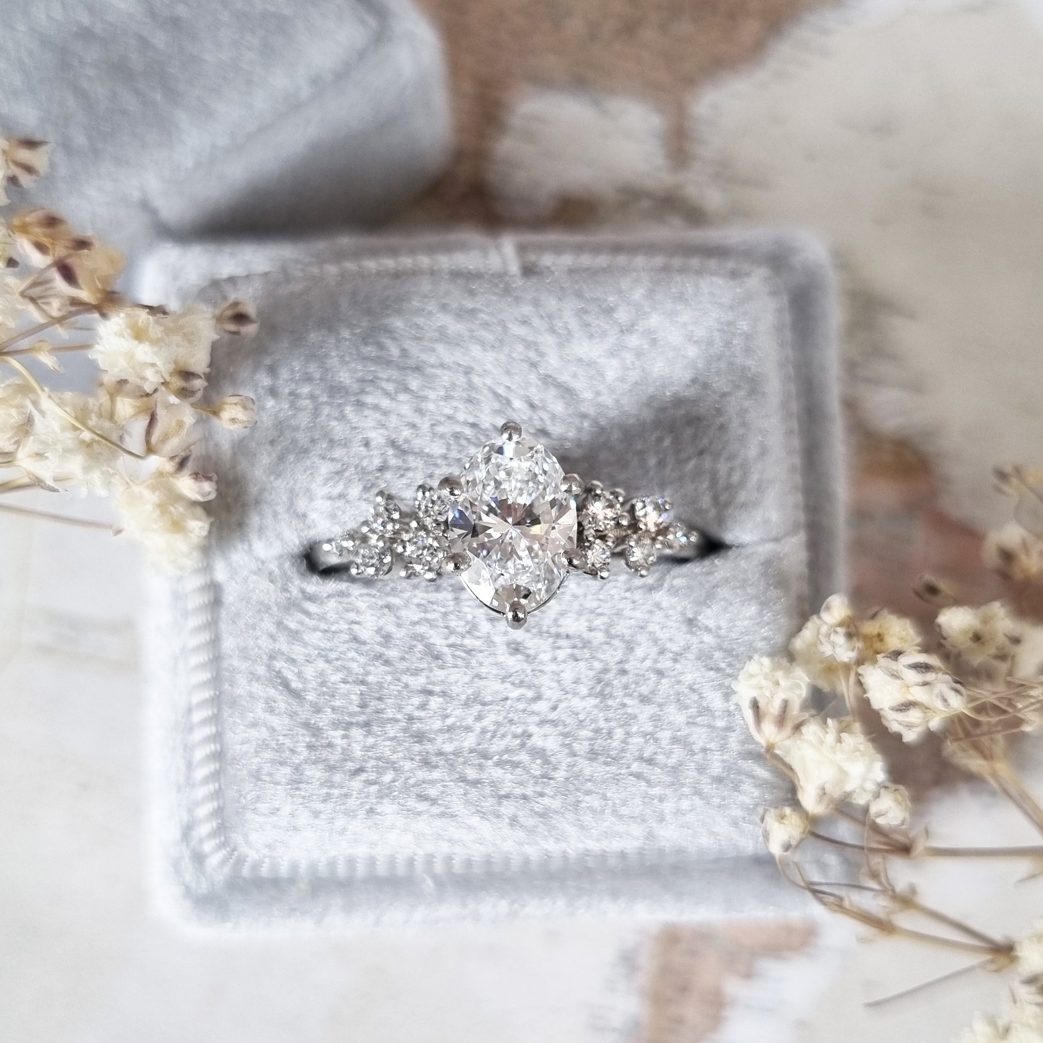 Oval Cluster Lab Grown Diamond Engagement Ring