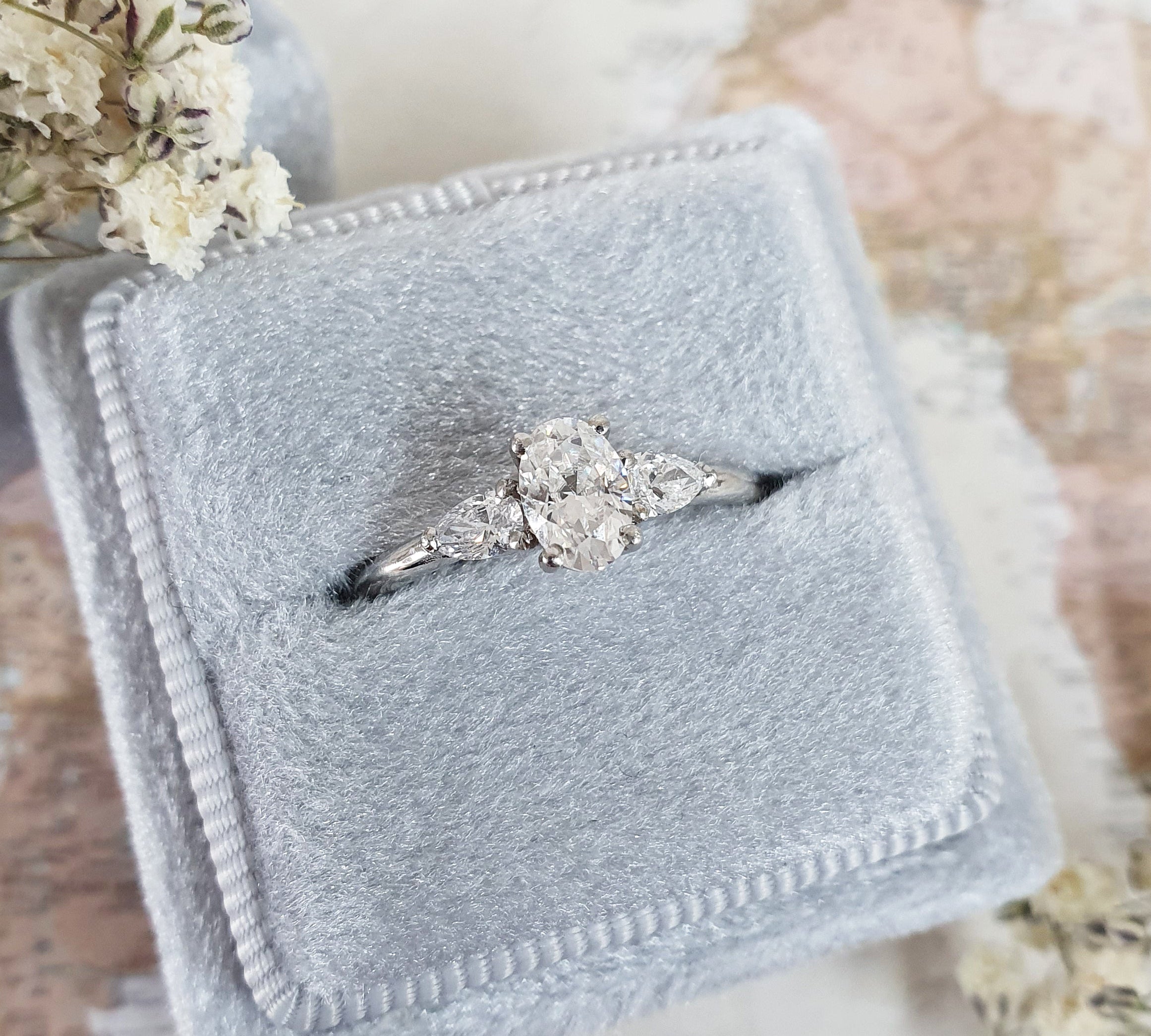 0.40 CT Oval Three Stones Lab Grown Diamond Engagement Ring