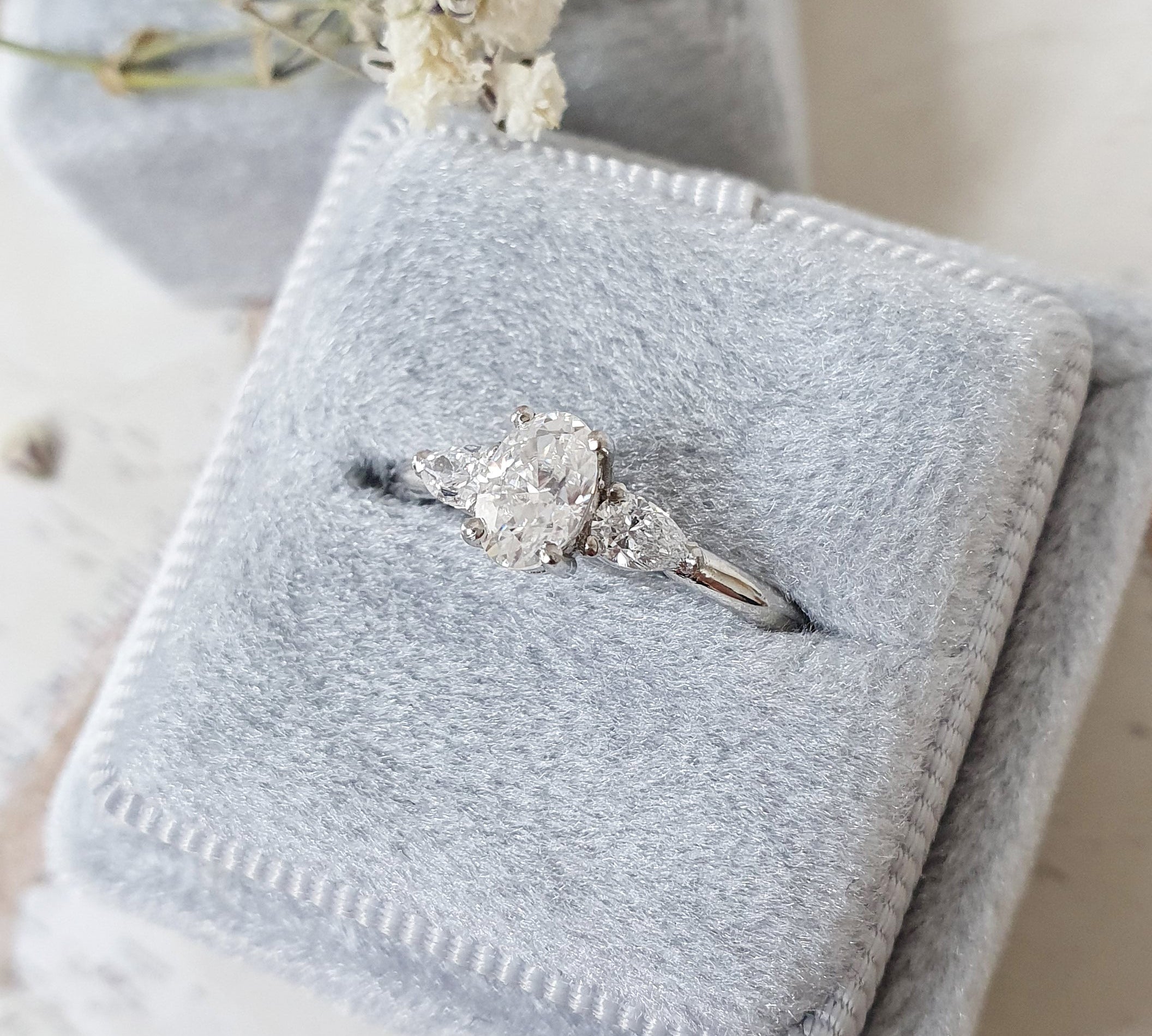 0.40 CT Oval Three Stones Lab Grown Diamond Engagement Ring