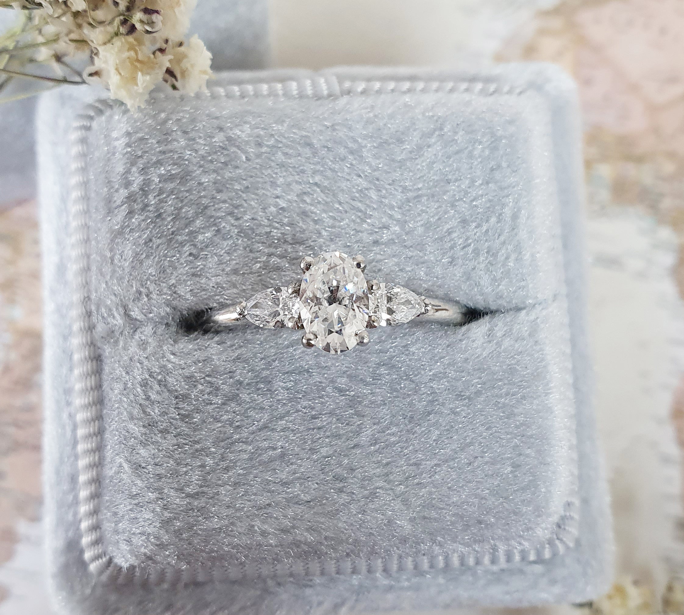 0.40 CT Oval Three Stones Lab Grown Diamond Engagement Ring