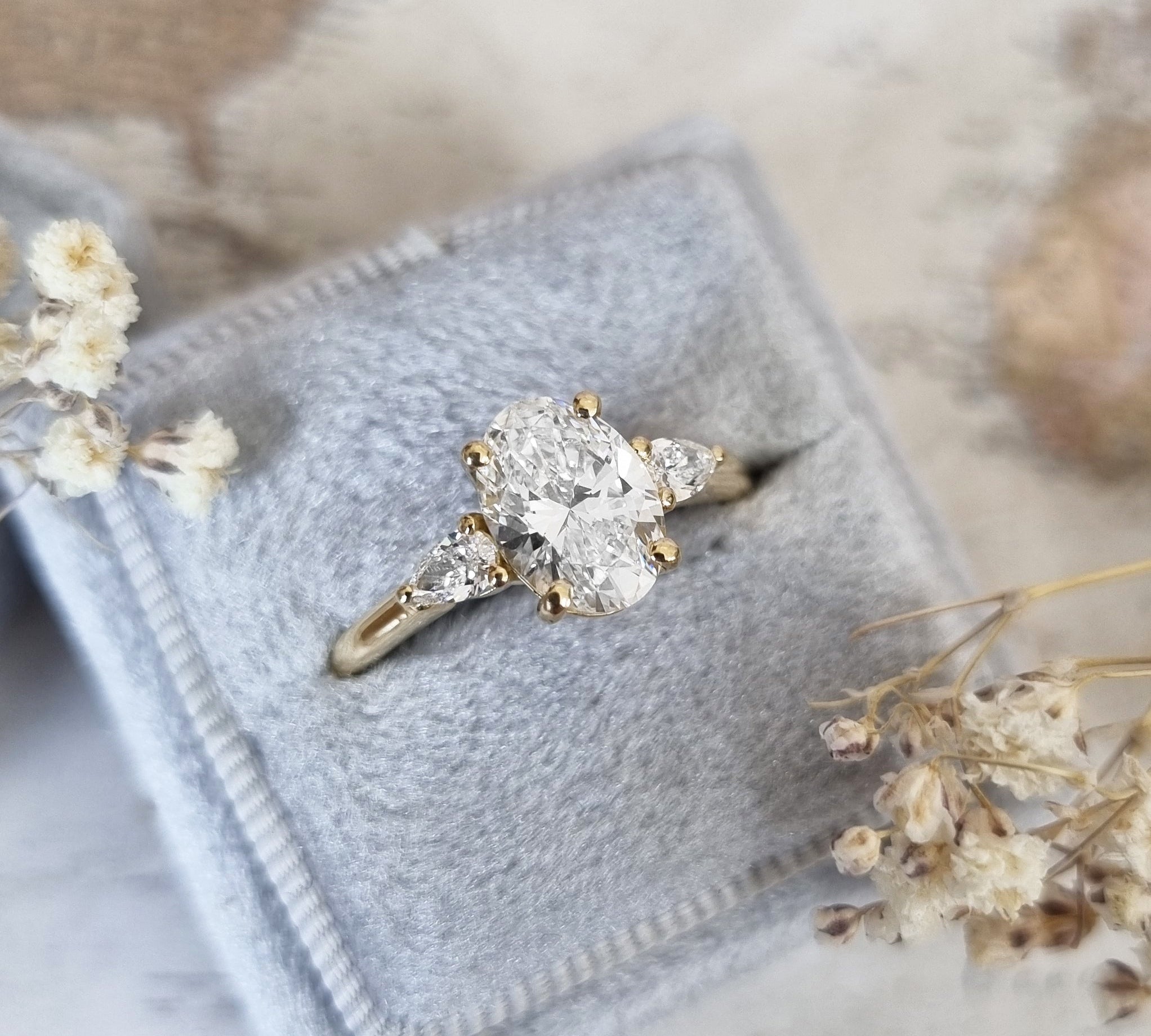 1.50 CT Oval Three Stones Lab Grown Diamond Engagement Ring