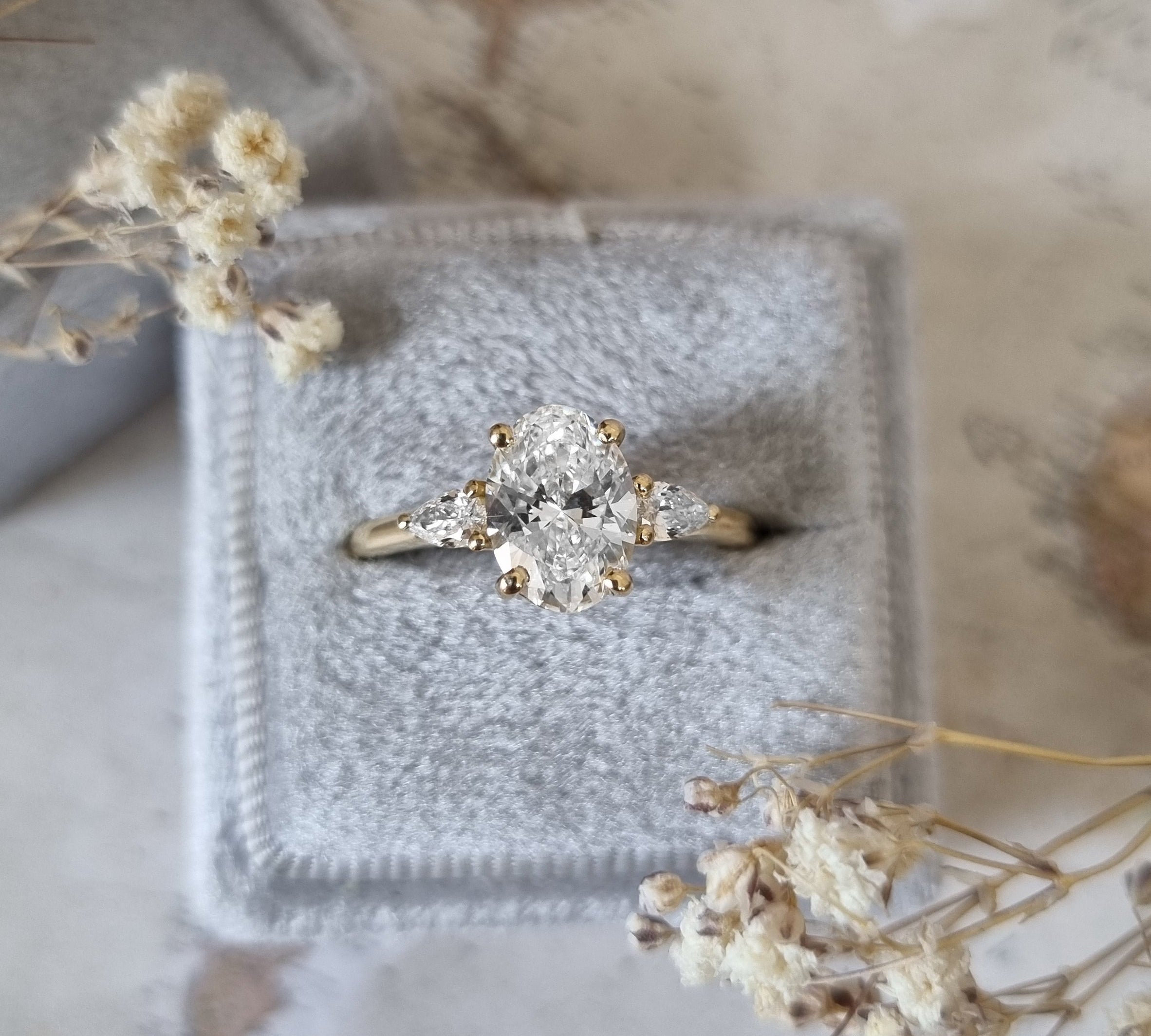 1.50 CT Oval Three Stones Lab Grown Diamond Engagement Ring