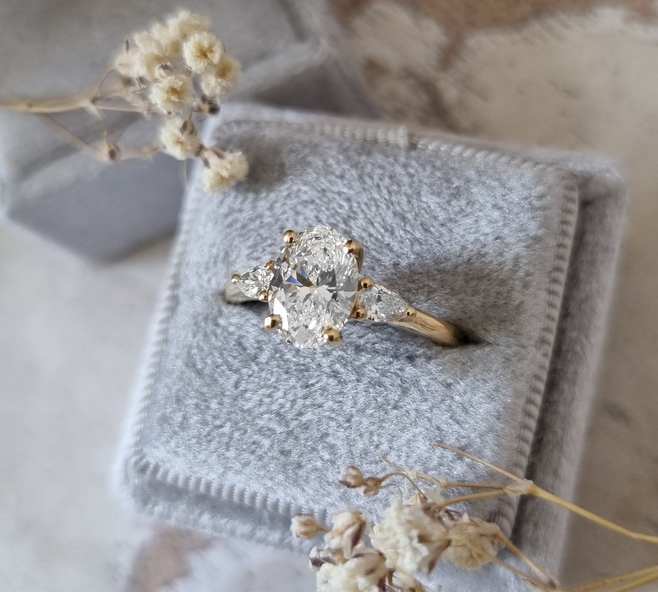 1.50 CT Oval Three Stones Lab Grown Diamond Engagement Ring