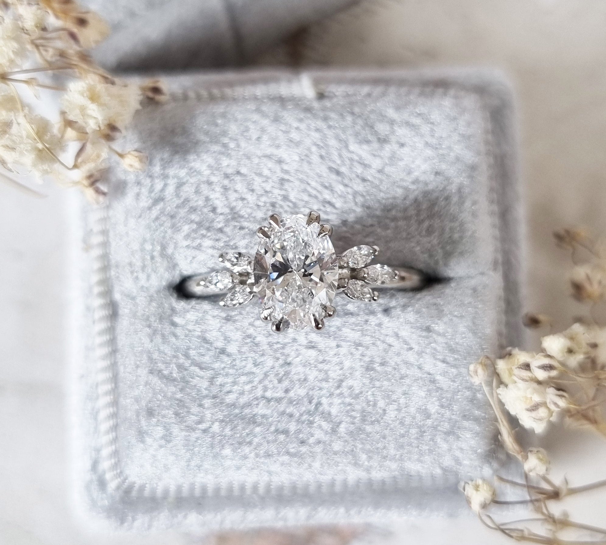 Oval Cluster Lab Grown Diamond Engagement Ring