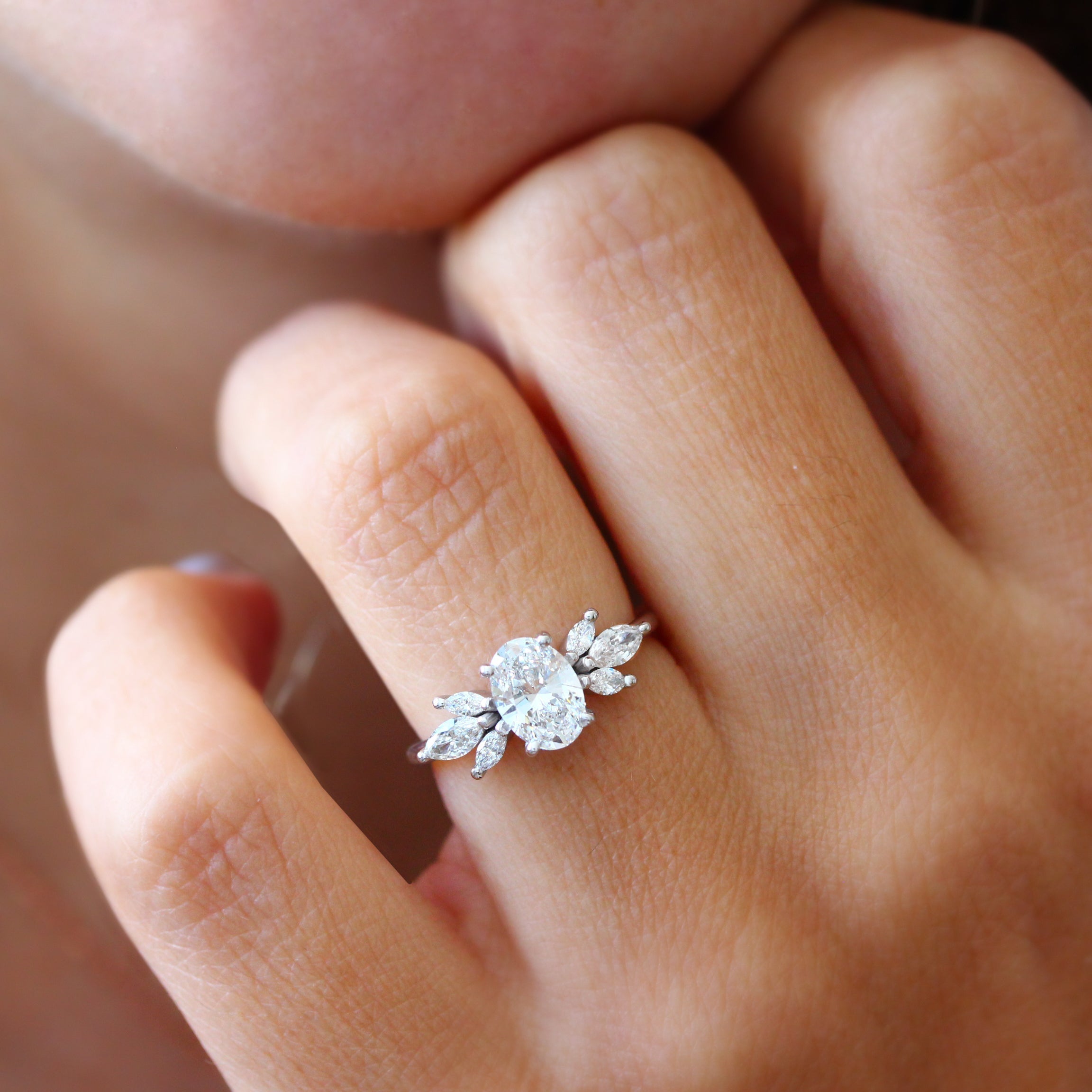 Oval Cluster Lab Grown Diamond Engagement Ring