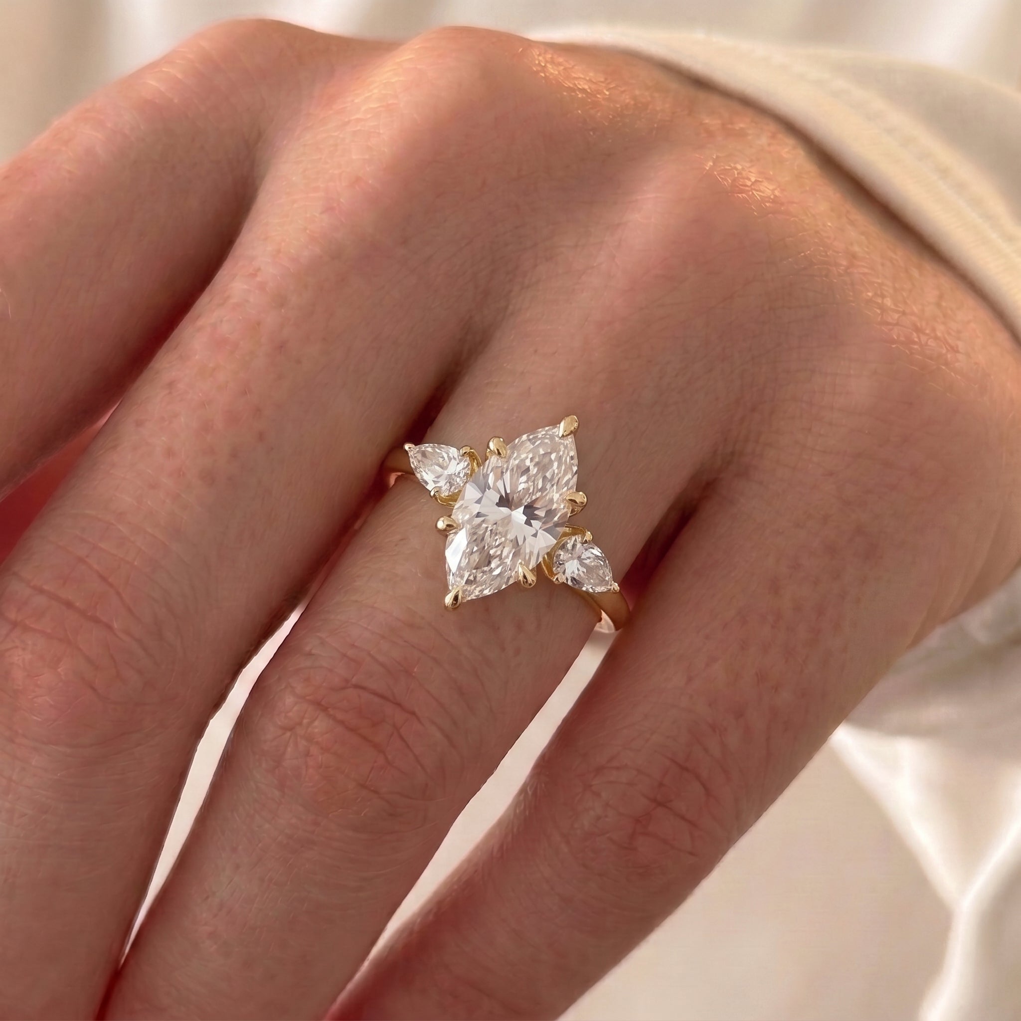 1.75 CT Three Stone Marquise Lab Grown Diamond Engagement Ring