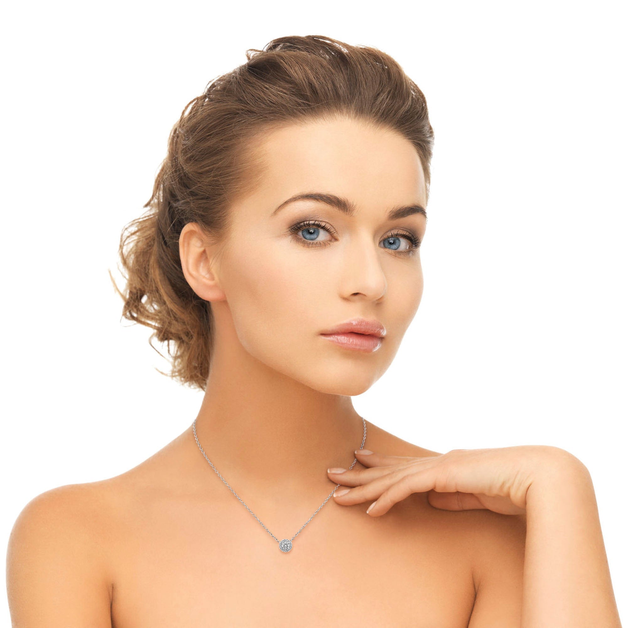 0.55 CT Round Halo Lab Grown Diamond Necklace