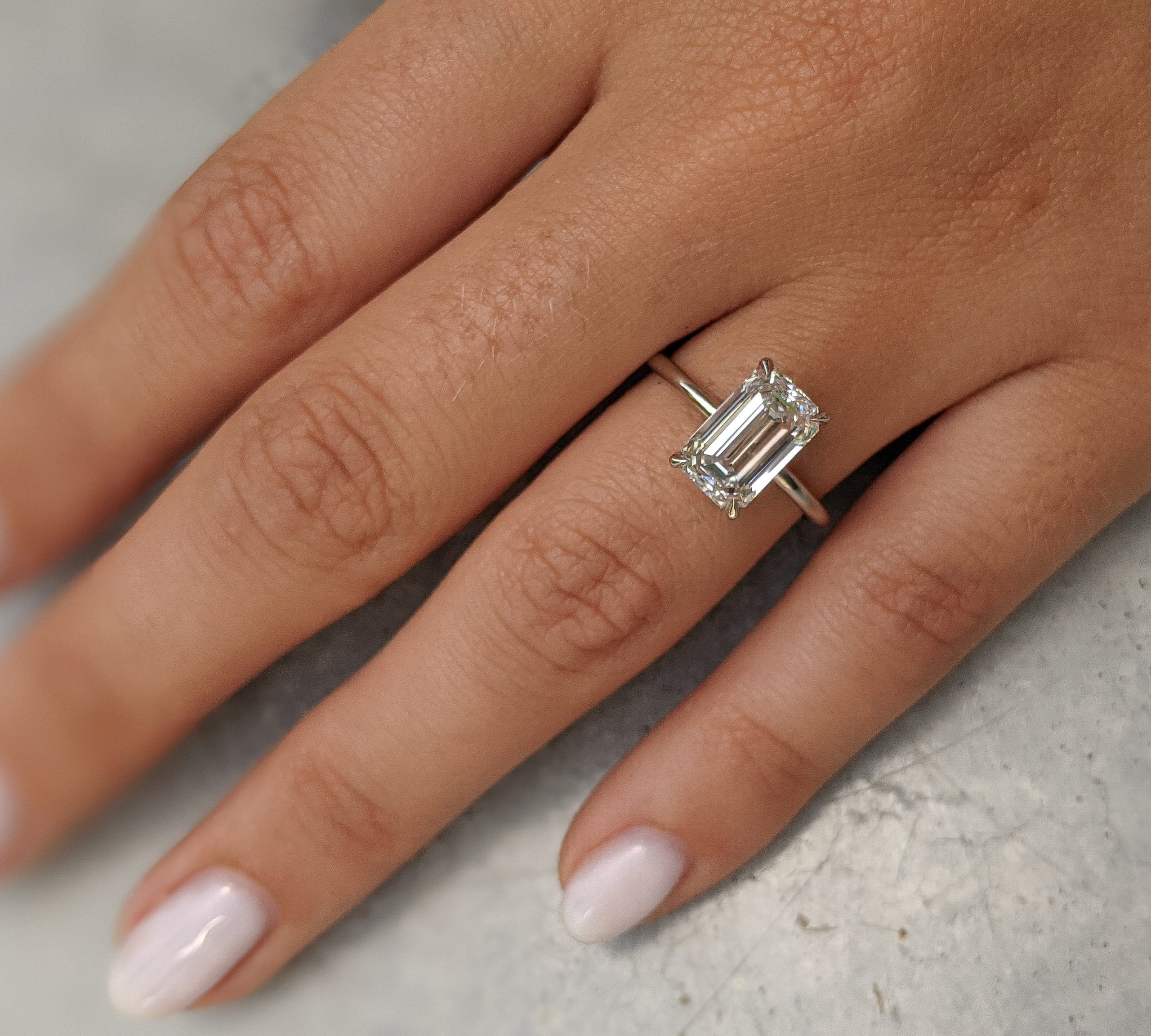 Emerald Solitaire Lab Grown Diamond Engagement Ring